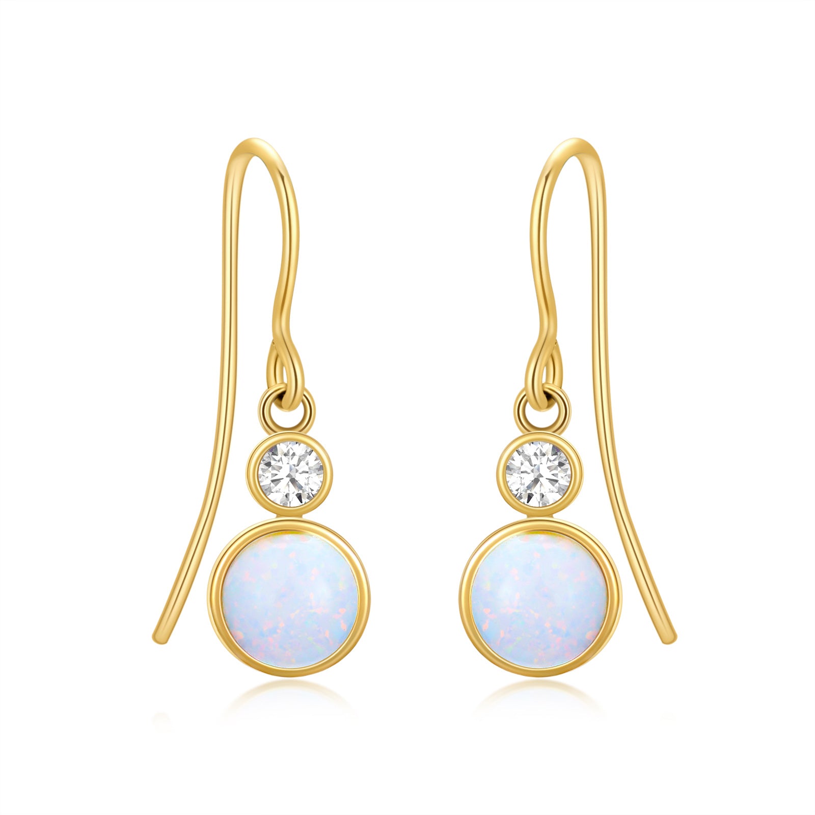 14K Gold Opal Round Drop Earrings