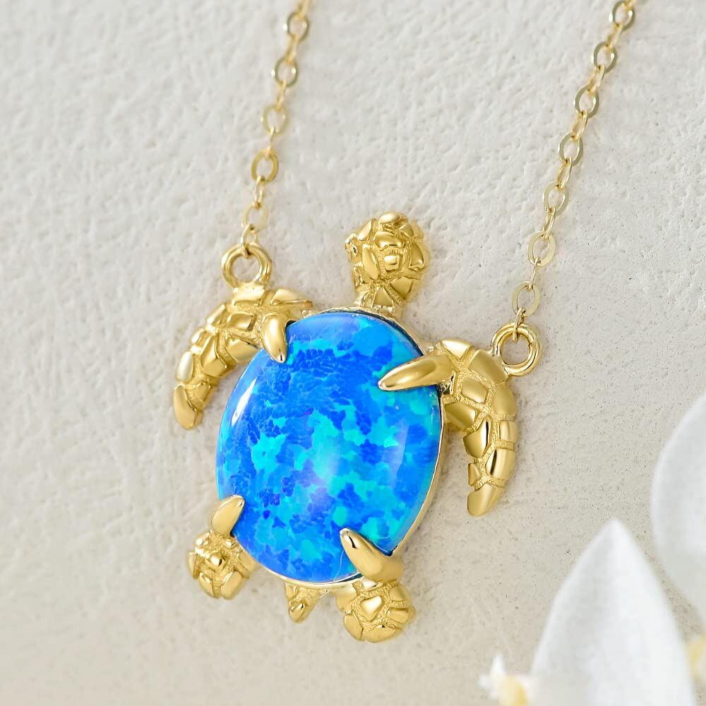 14K Gold Opal Sea Turtle Pendant Necklace