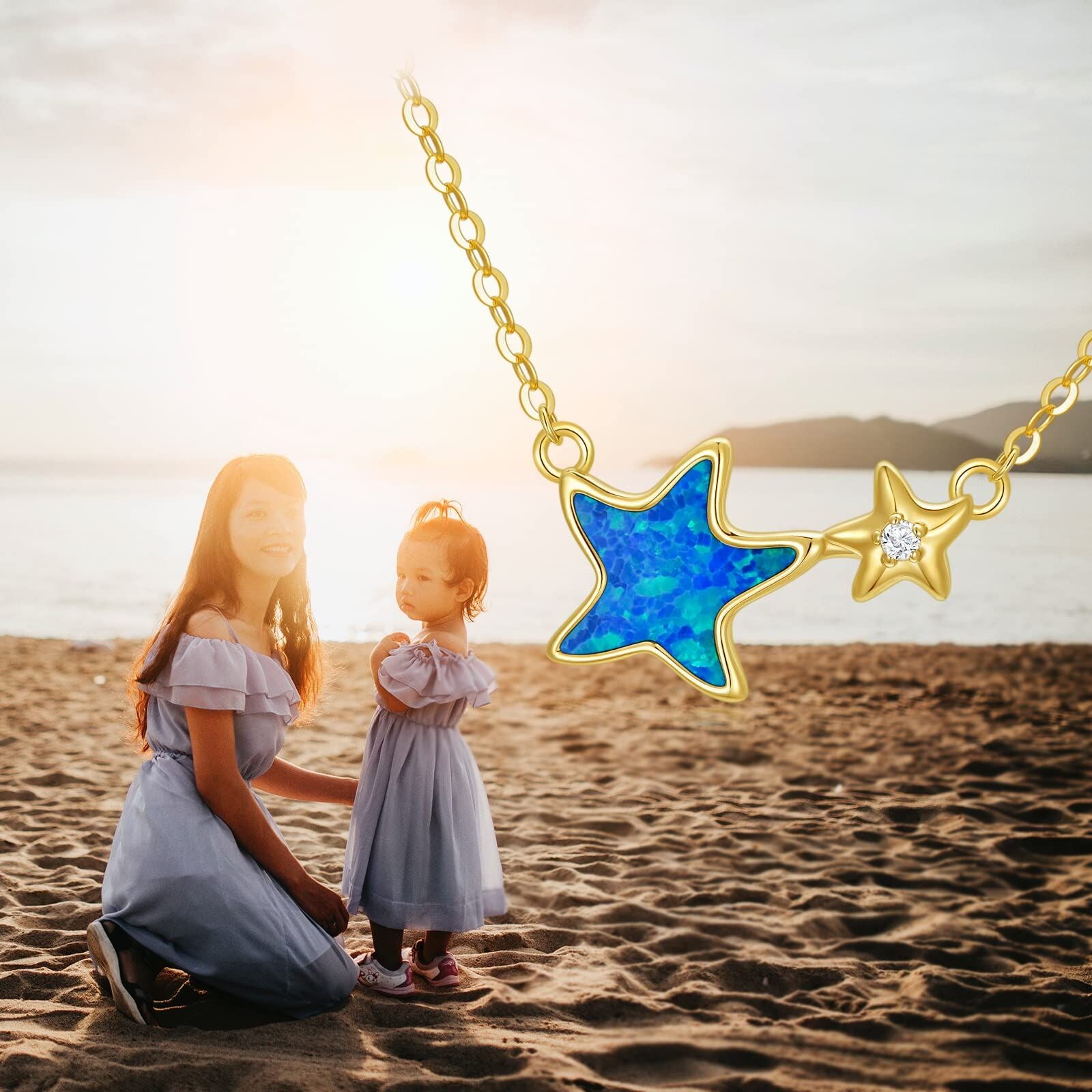9K Gold Opal Starfish Pendant Necklace