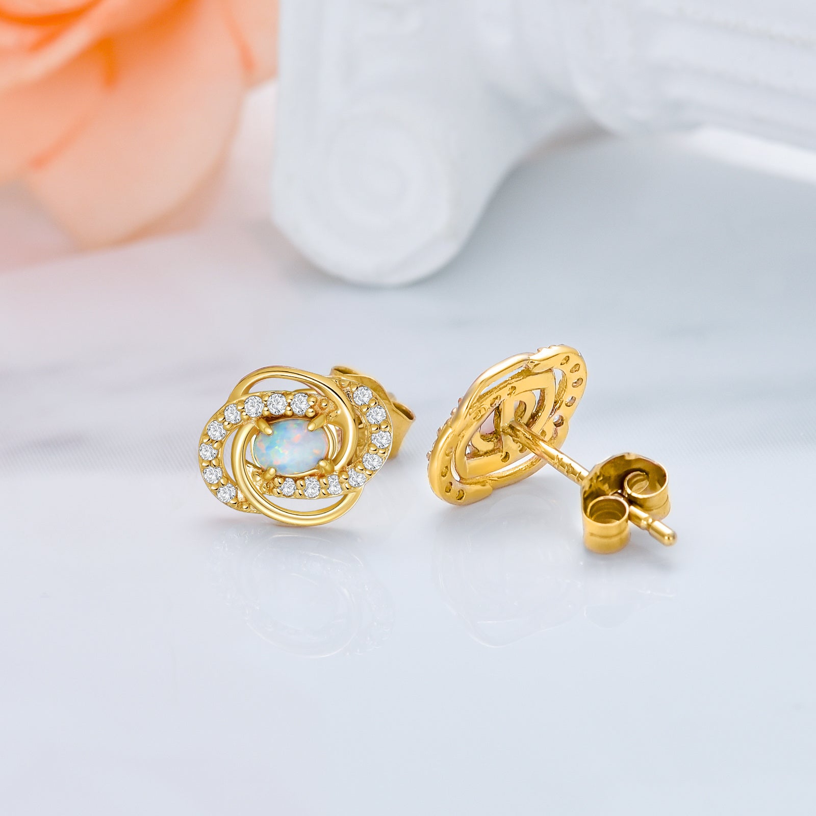 14K Gold Opal Stud Earrings