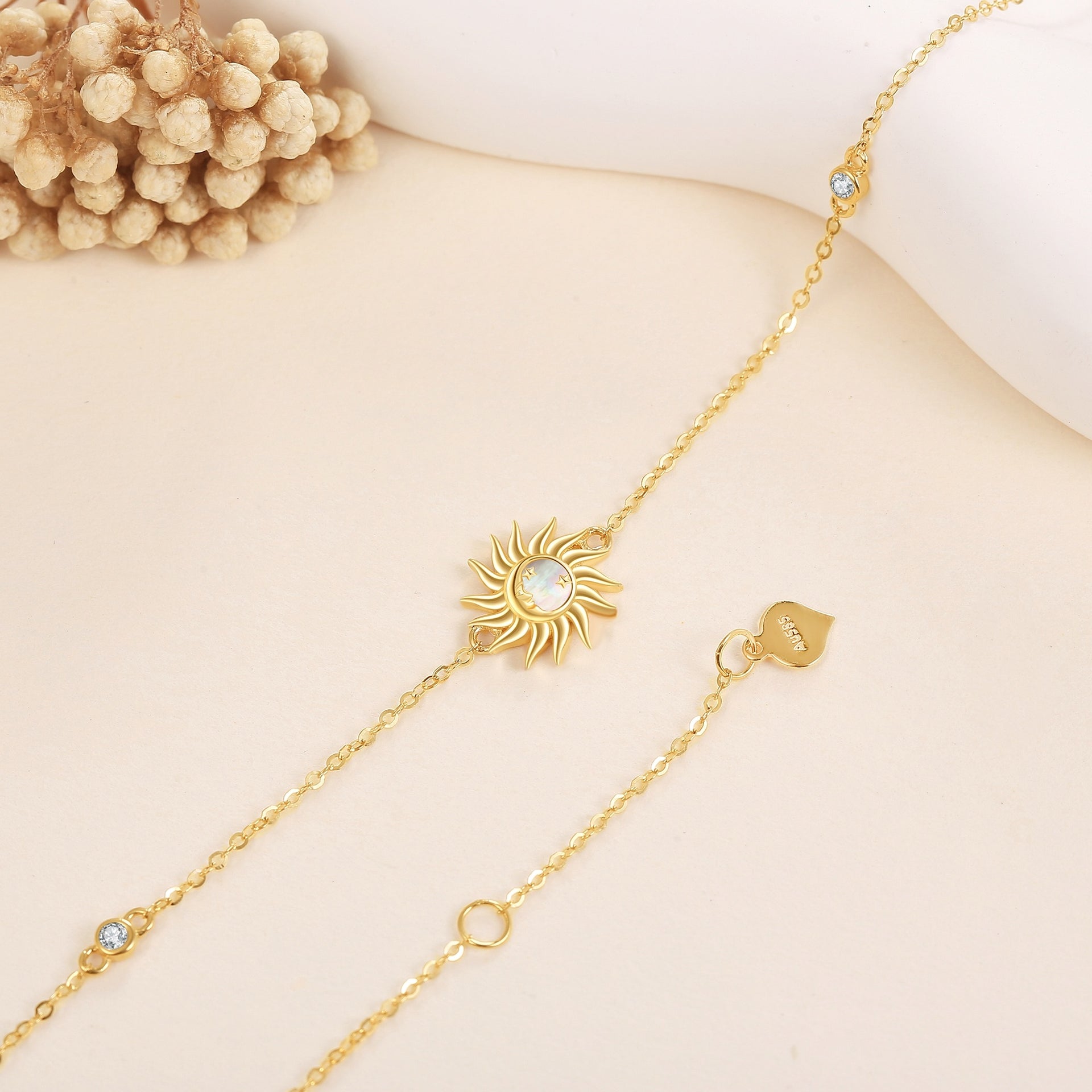 14K Gold Cubic Zirconia & Opal Sun Bracelet for Women