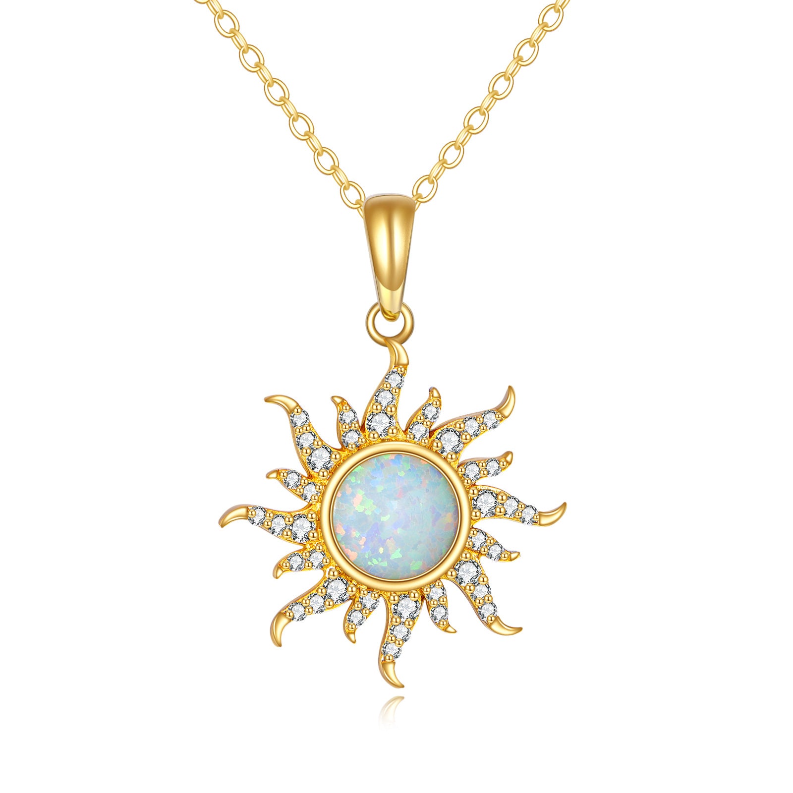 14K Gold Opal Sun Necklace for Women