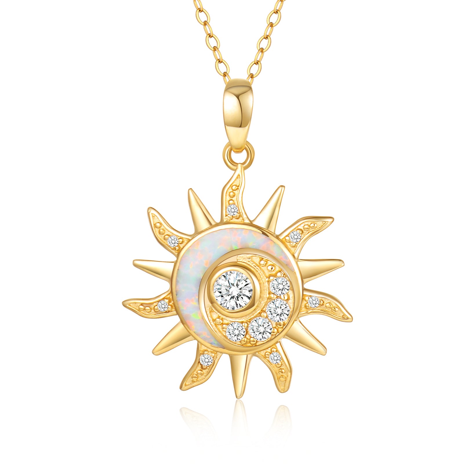 14K Gold Opal Sun Pendant Necklace