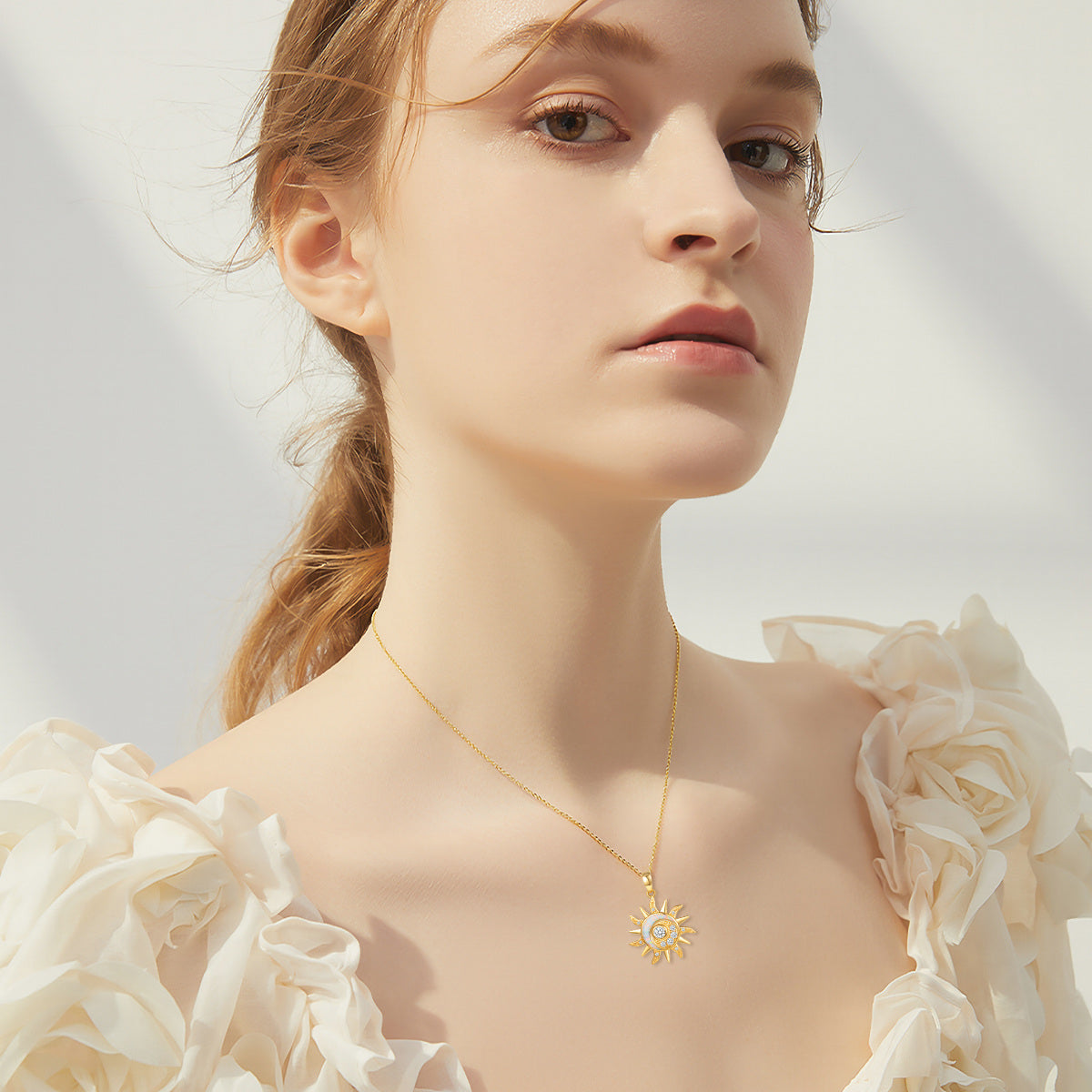 14K Gold Opal Sun Pendant Necklace