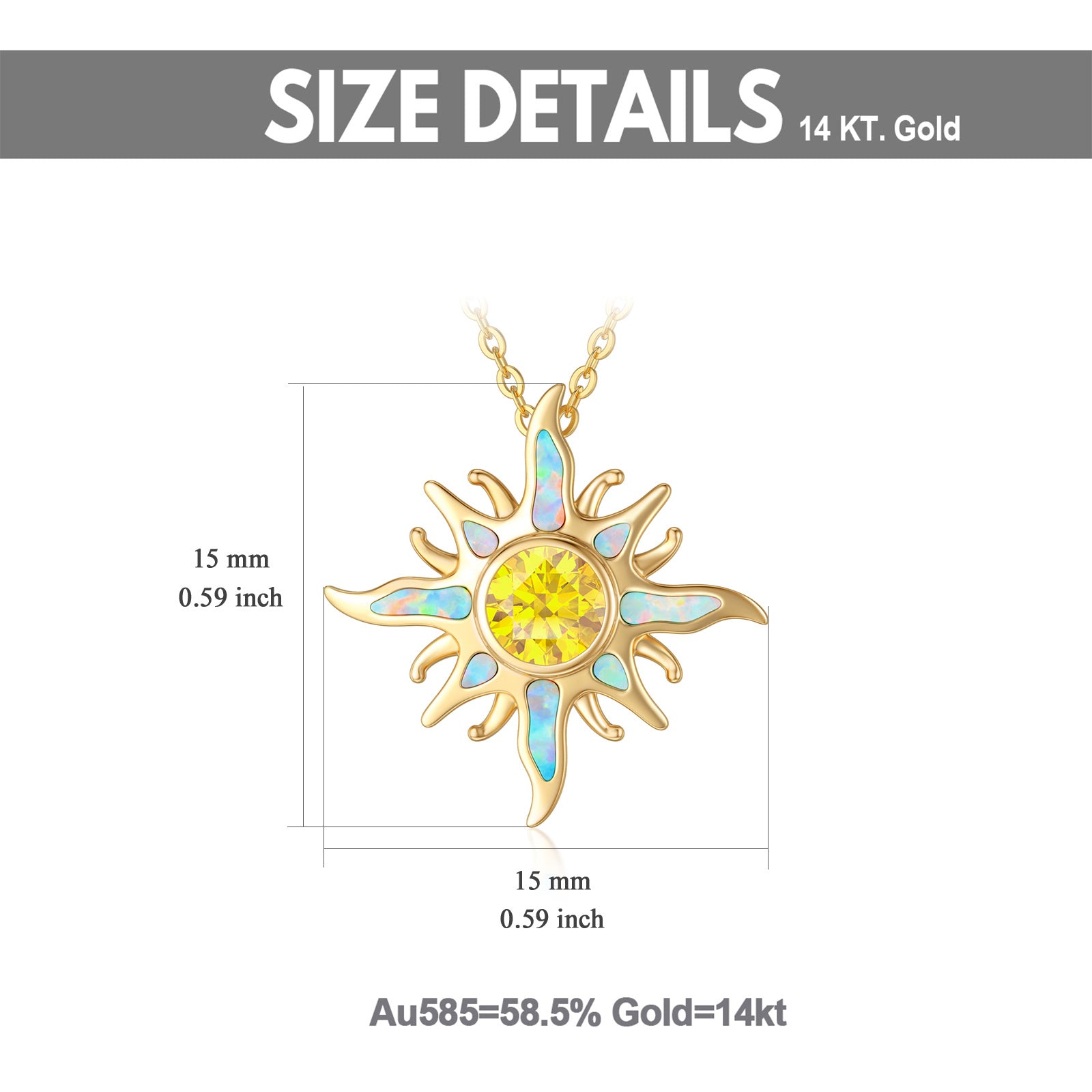14K Gold Cubic Zirconia & Opal Sun Pendant Necklace