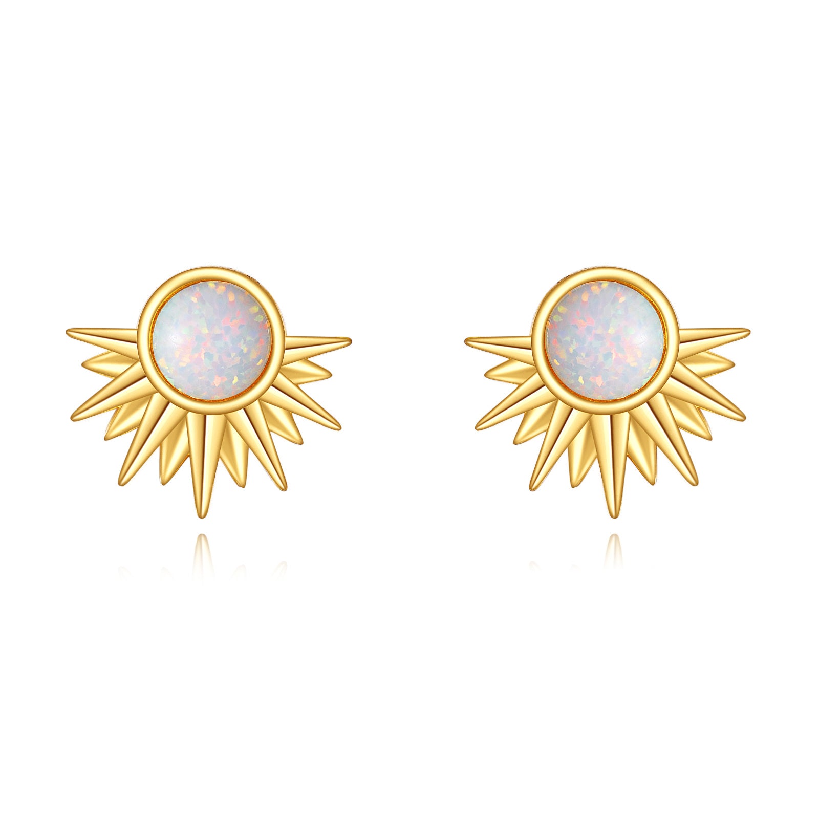 14K Gold Opal Sun Stud Earrings
