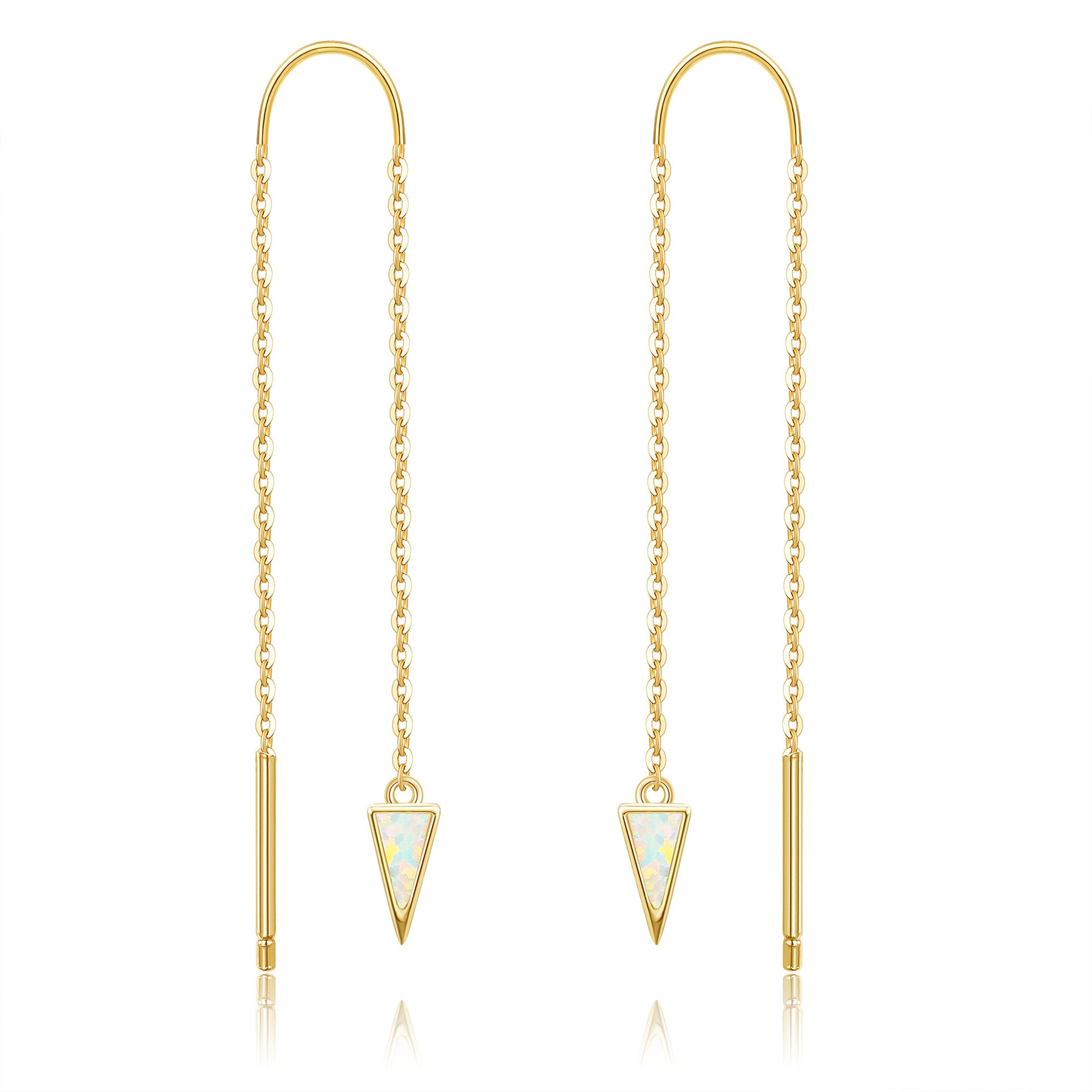14K Gold Opal Triangle Drop Earrings