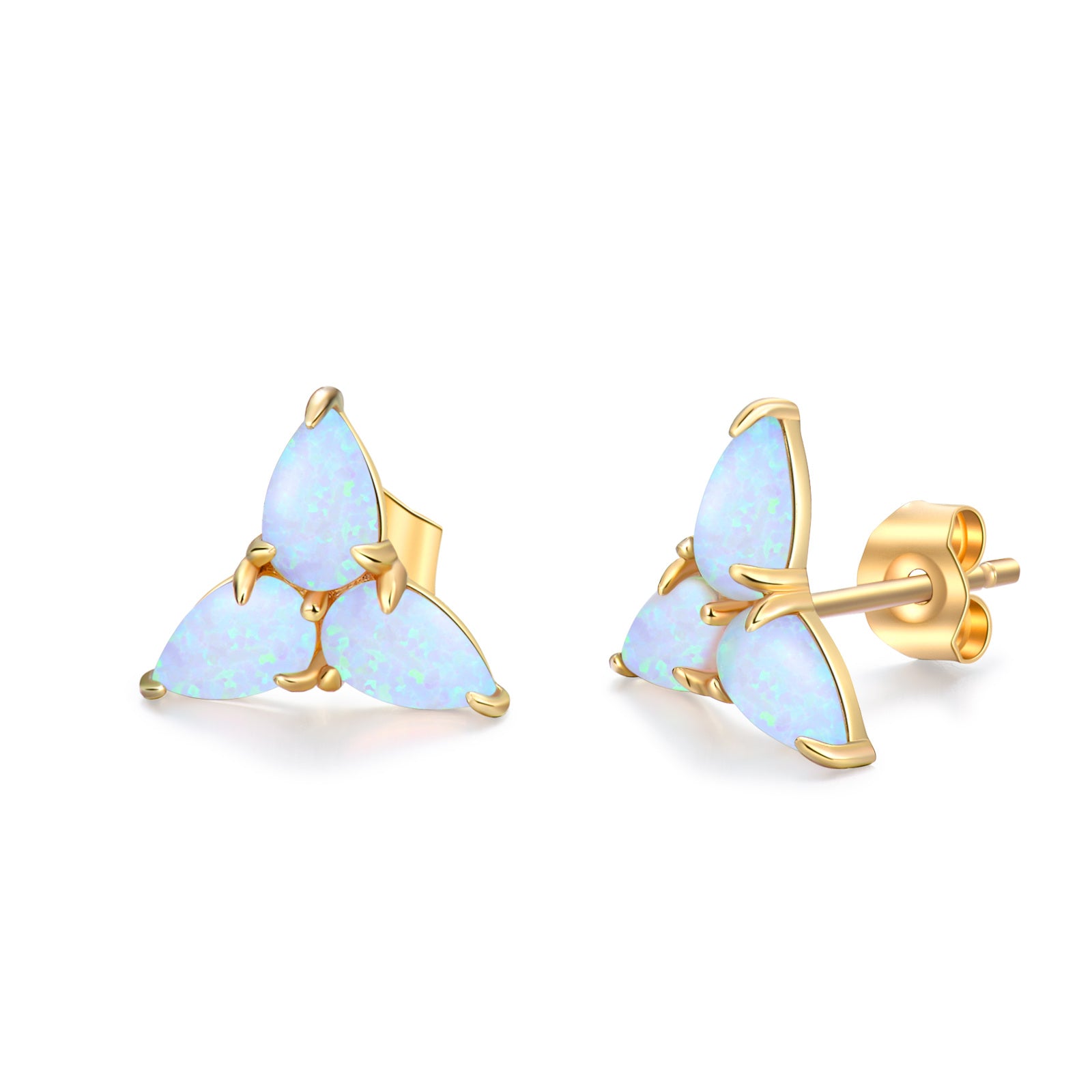 14K Gold Opal Triangle Stud Earrings