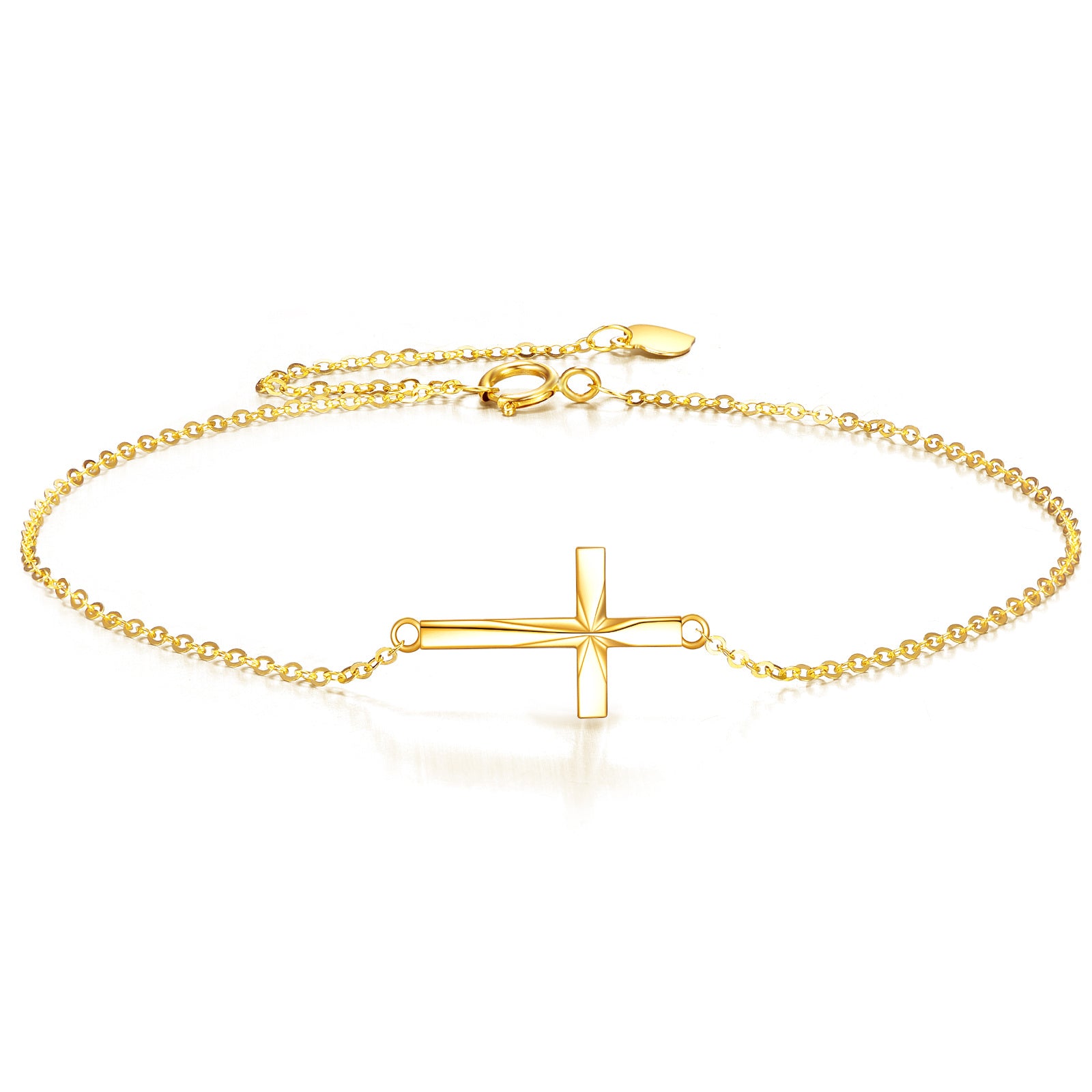 14K Gold Origami Cross Diamond Cut Charm Bracelet