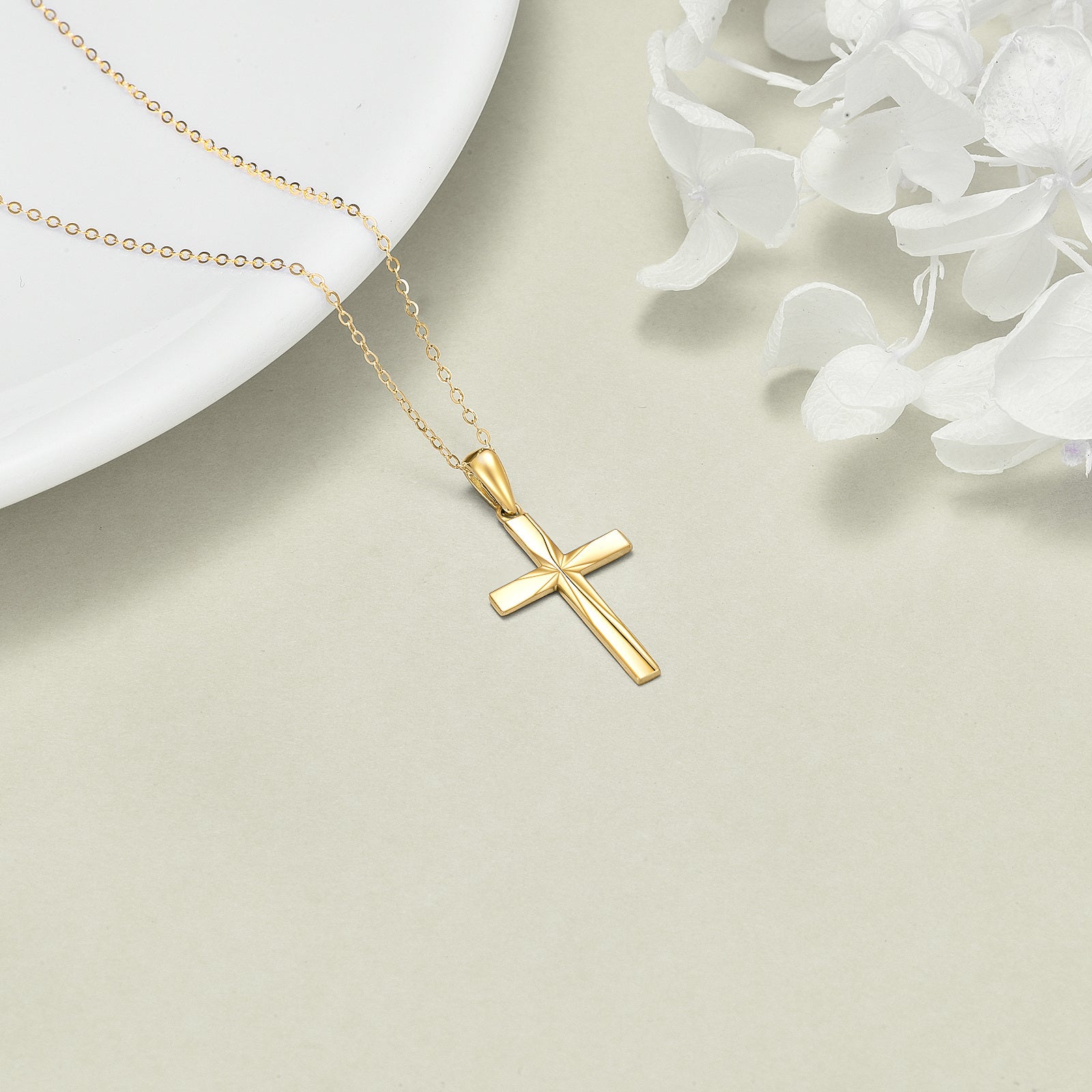 14K Gold Origami Cross Pendant Necklace