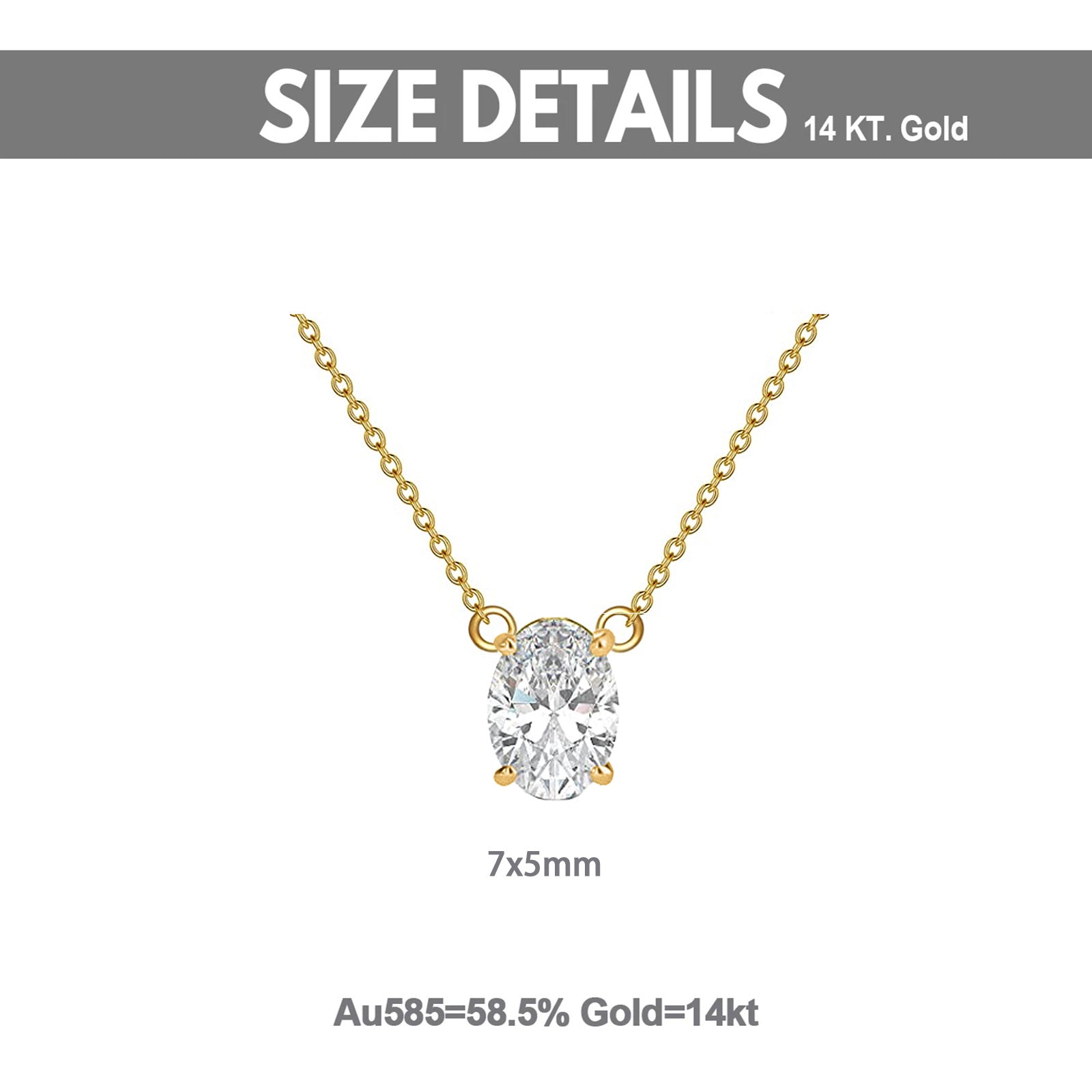 14K Gold Oval Moissanite Pendant Necklace For Women