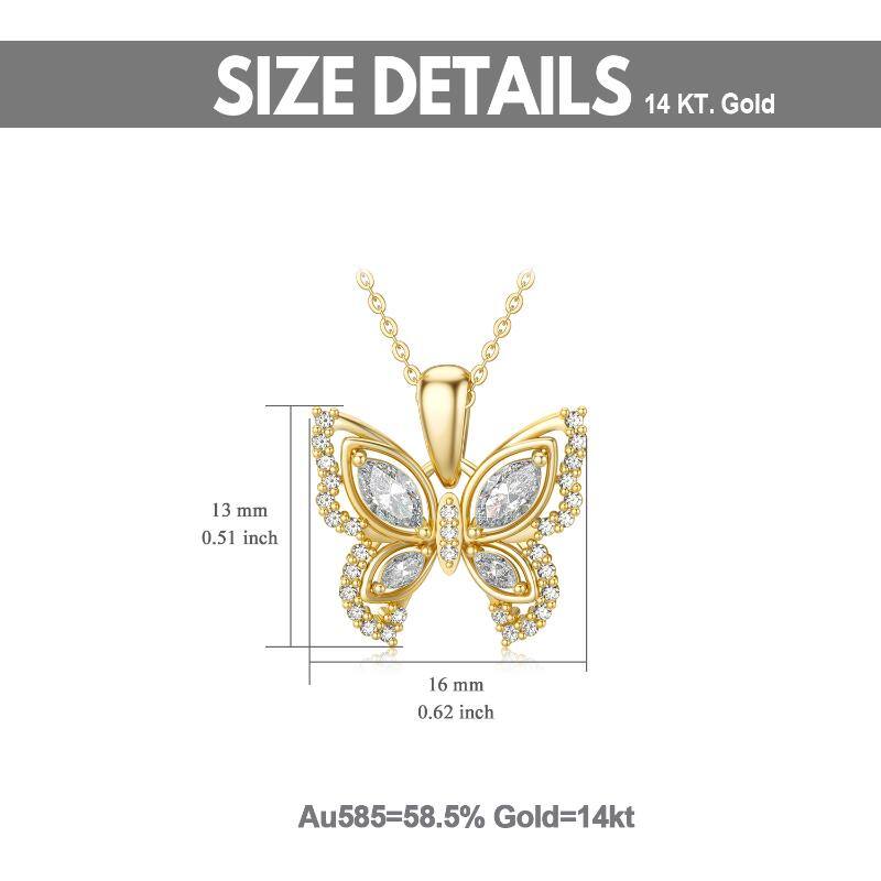 14K Gold Oval Shaped Cubic Zirconia Butterfly Pendant Necklace