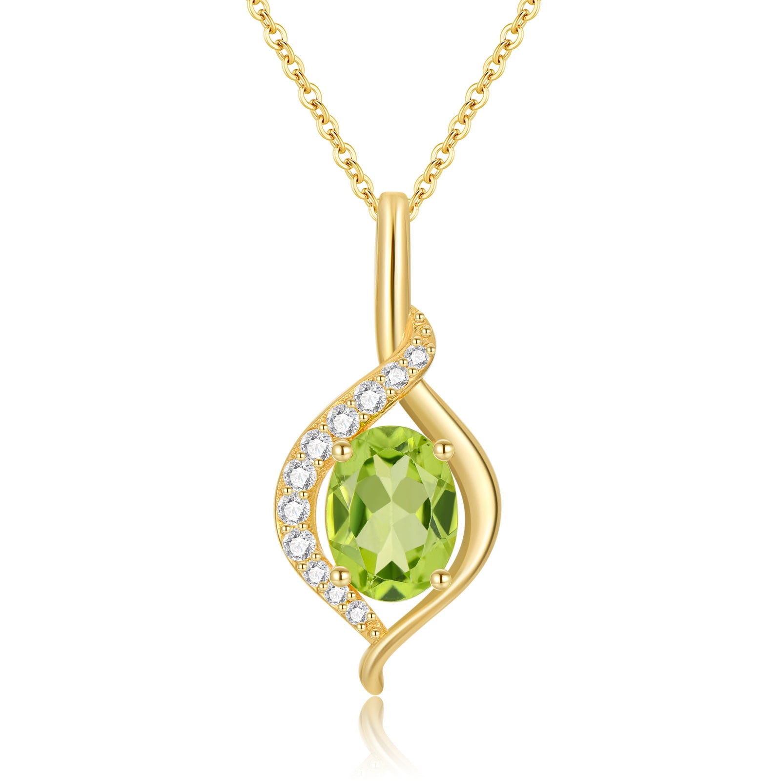 14K Gold Oval Shaped Olivine Peridot Pendant Necklace