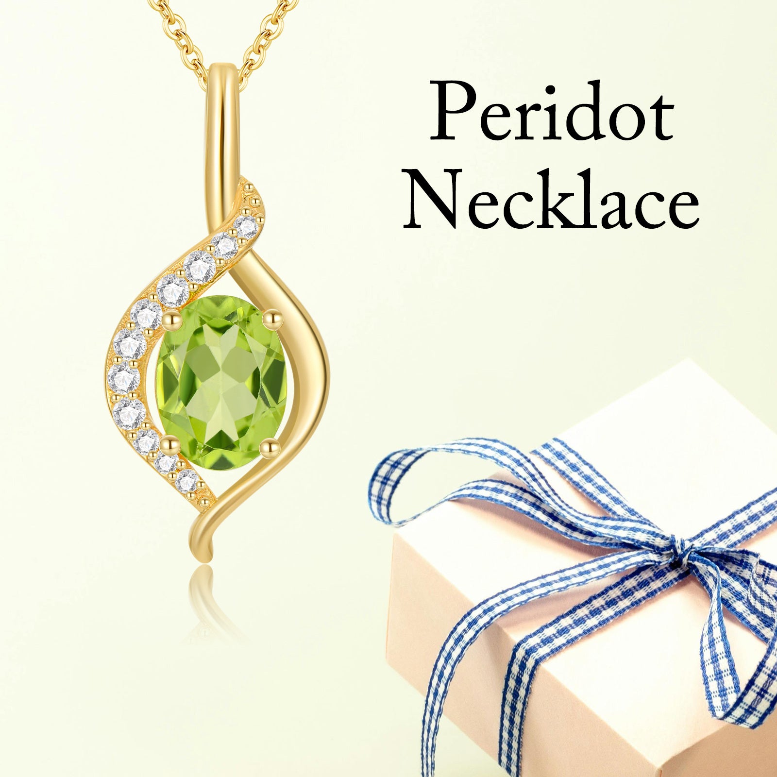 14K Gold Oval Shaped Olivine Peridot Pendant Necklace