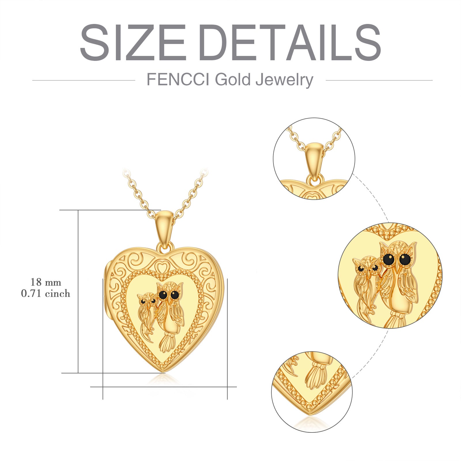 14K Gold Owl Personalized Photo Locket Necklace For Women Best Friend