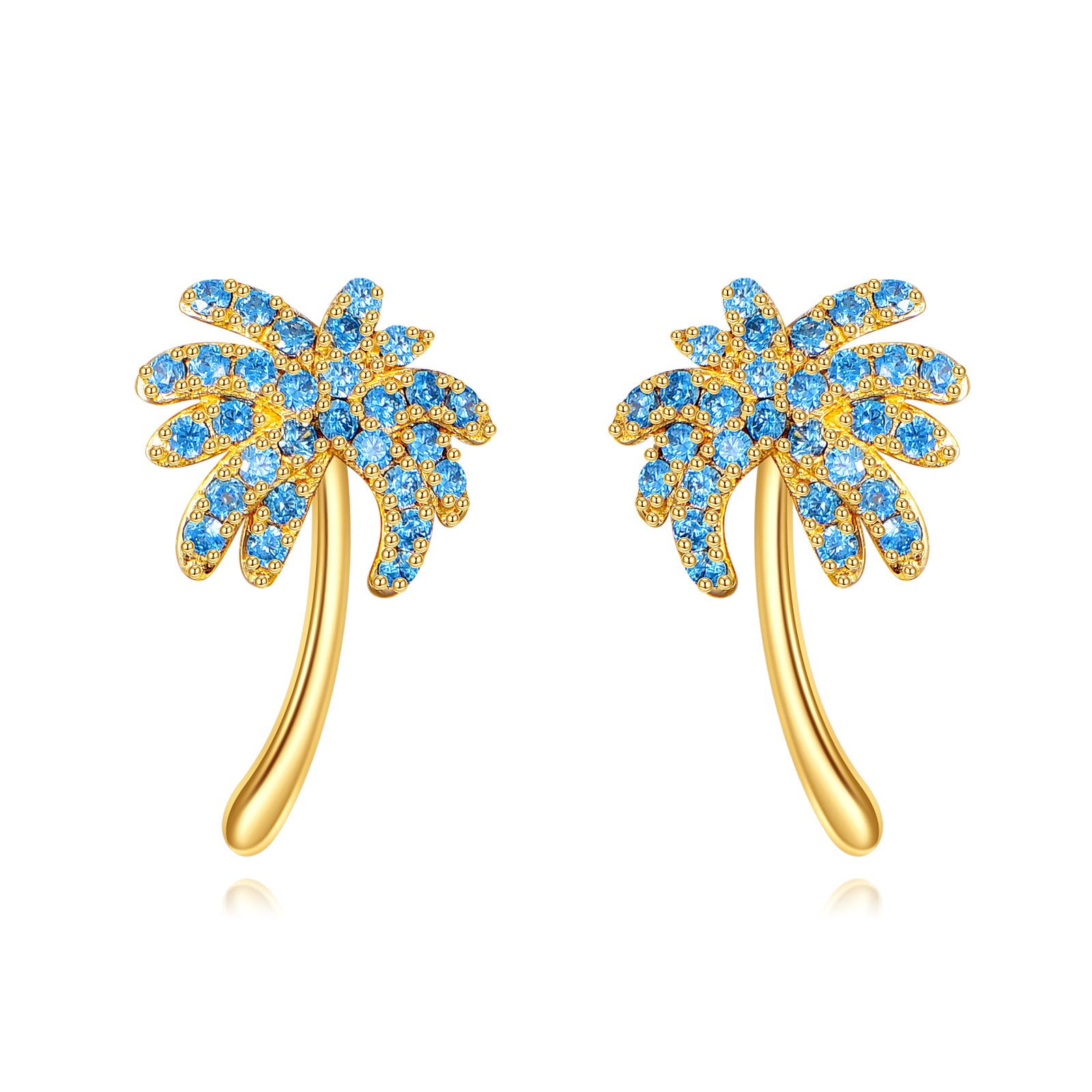 14K Gold Cubic Zirconia Palm Tree Stud Earrings
