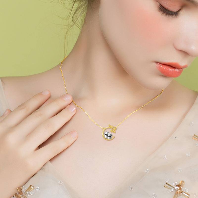 14K Gold Panda & Bamboo Pendant Necklace