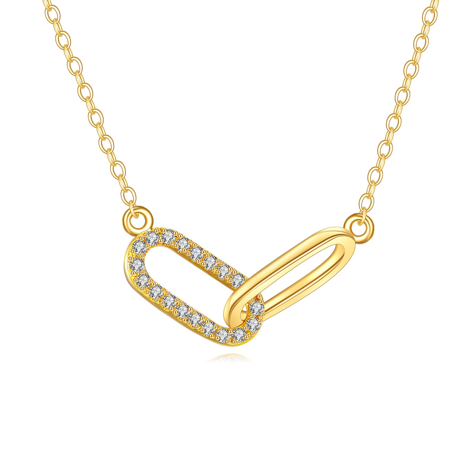 14K Gold Cubic Zirconia Paper Clip Pendant Necklace