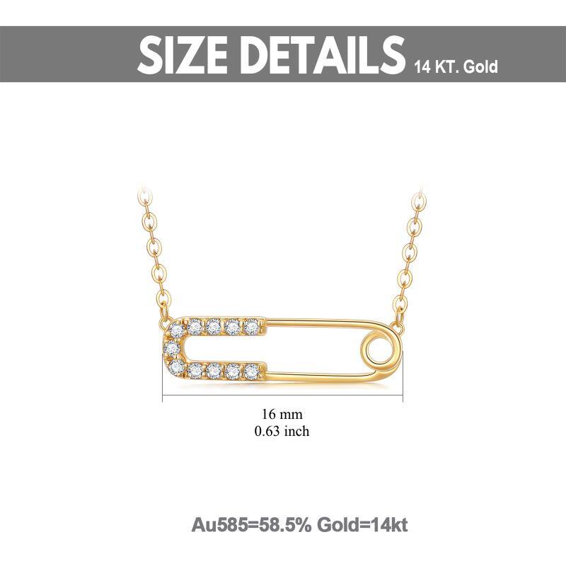 14K Gold Cubic Zirconia Paper Clip Pendant Necklace