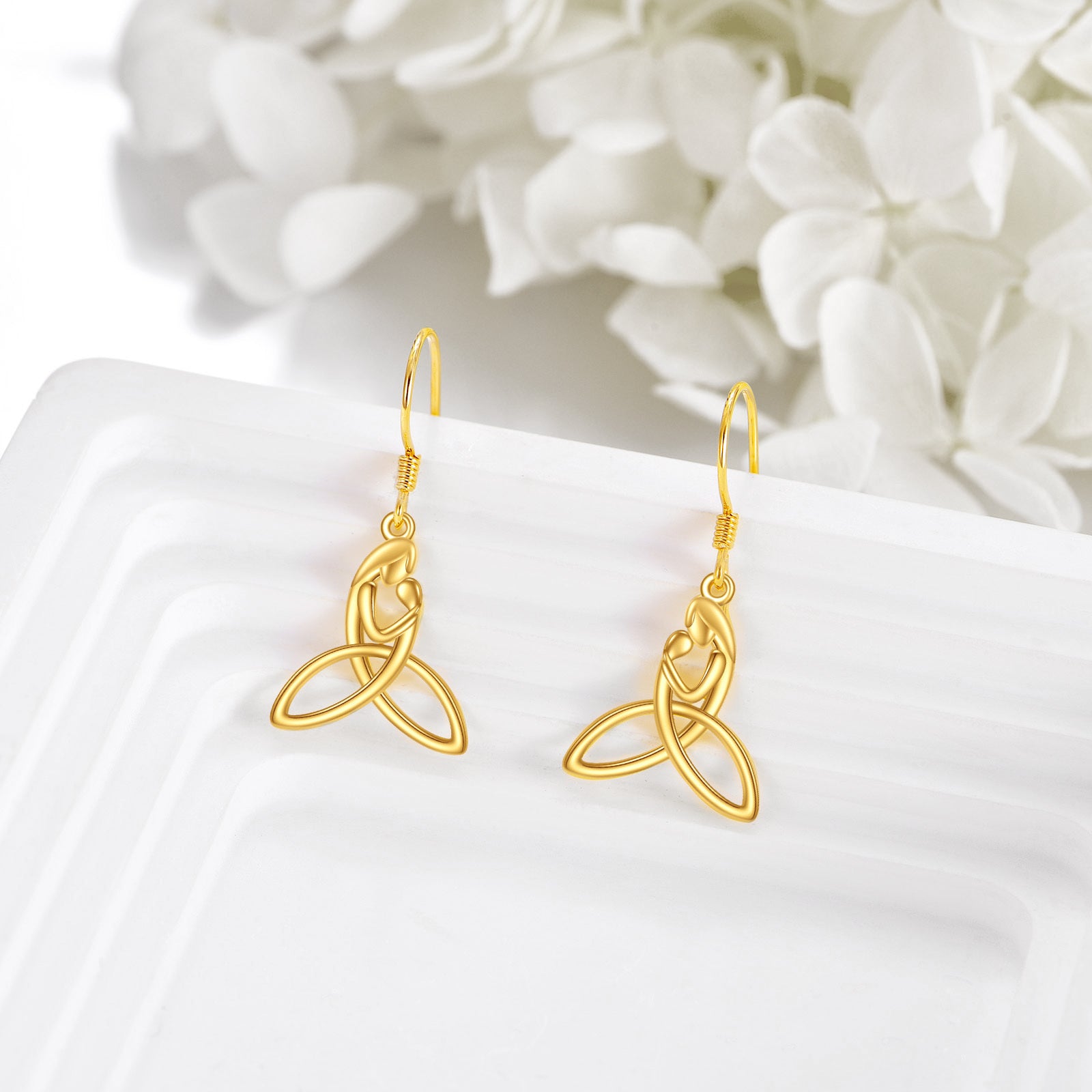 14K Gold Parents & Children & Celtic Knot Drop Earrings