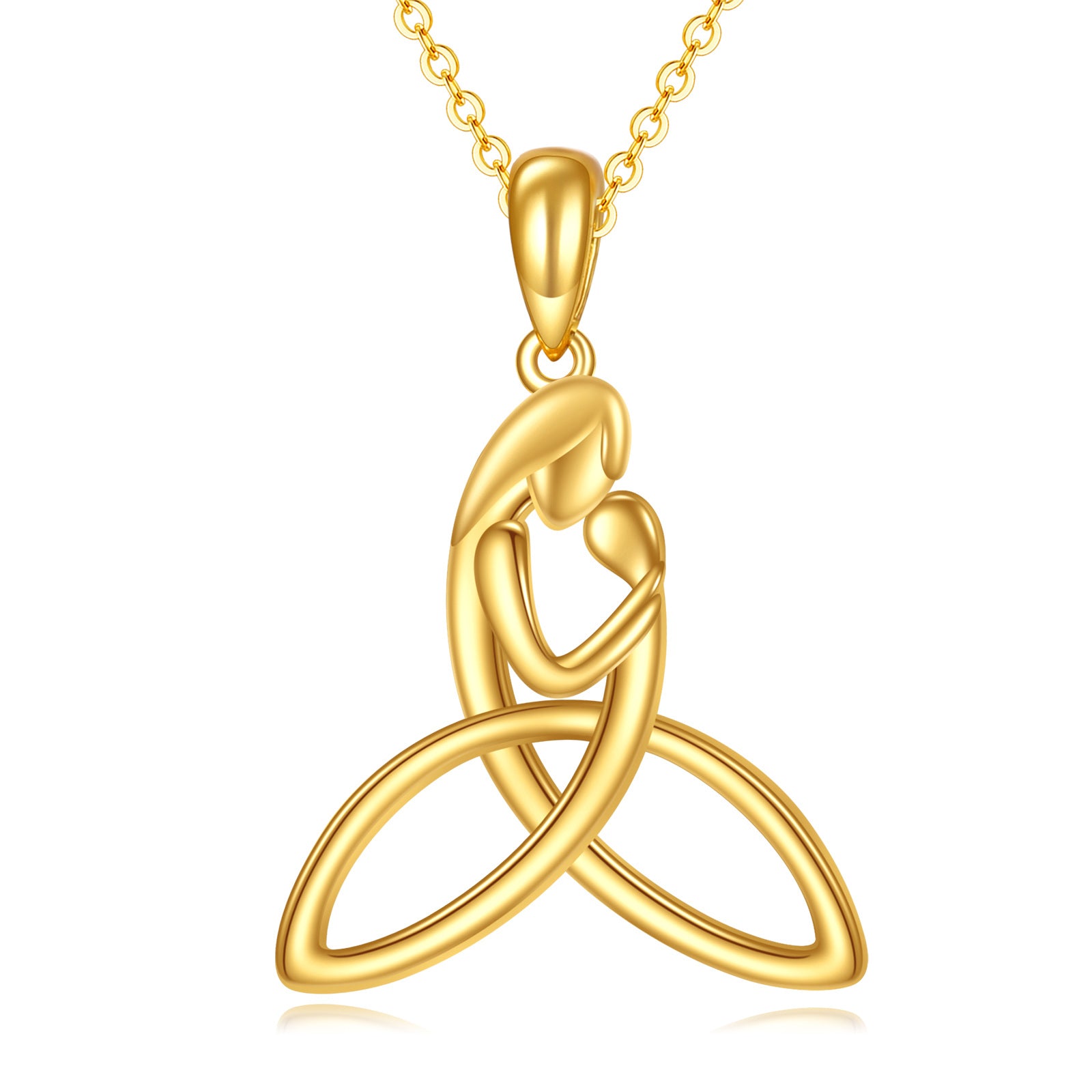 14K Gold Parents & Children & Celtic Knot Pendant Necklace