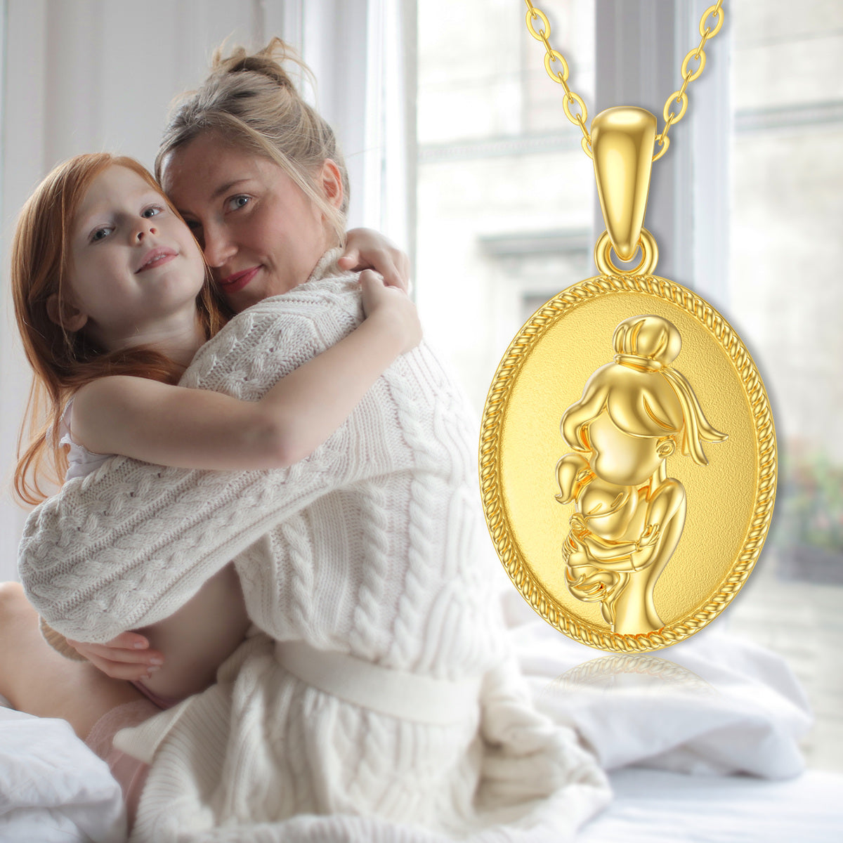 14K Gold Parents & Children Coin Pendant Necklace