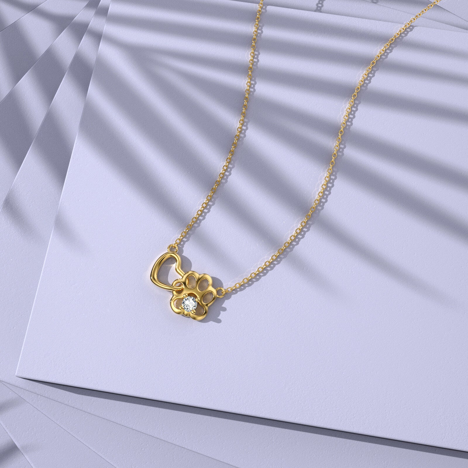 14K Gold Cubic Zirconia Paw Pendant Necklace