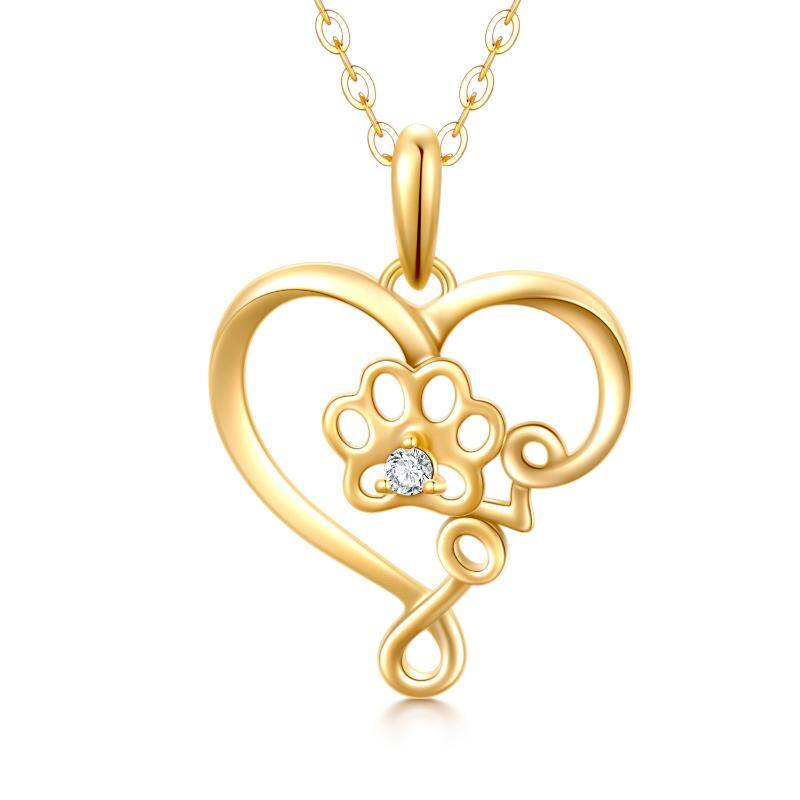 14K Gold Cubic Zirconia Paw Pendant Necklace
