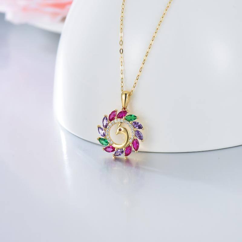 14K Gold Cubic Zirconia Peacock Pendant Necklace