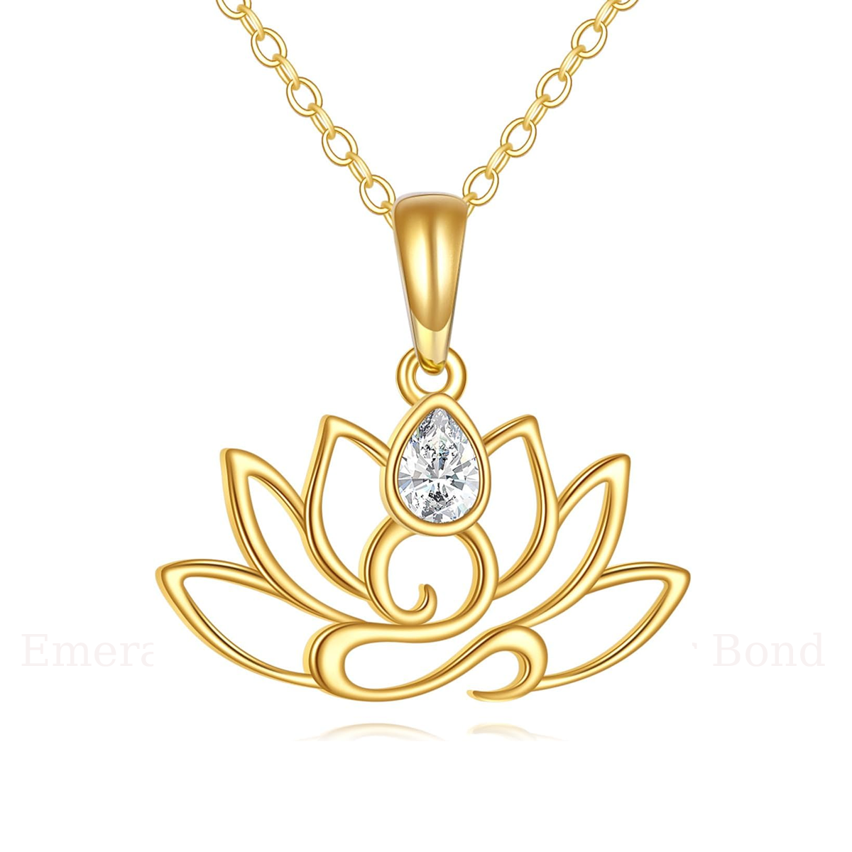 14K Gold Pear Cut Cubic Zirconia Lotus Pendant Necklace Minimalist Jewelry Birthday Gifts for Mom Wife