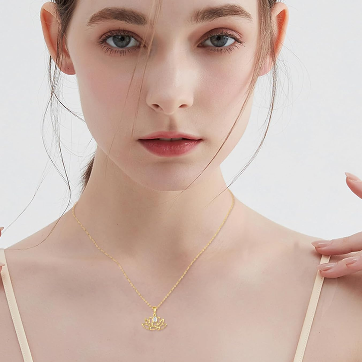 14K Gold Pear Cut Cubic Zirconia Lotus Pendant Necklace Minimalist Jewelry Birthday Gifts for Mom Wife