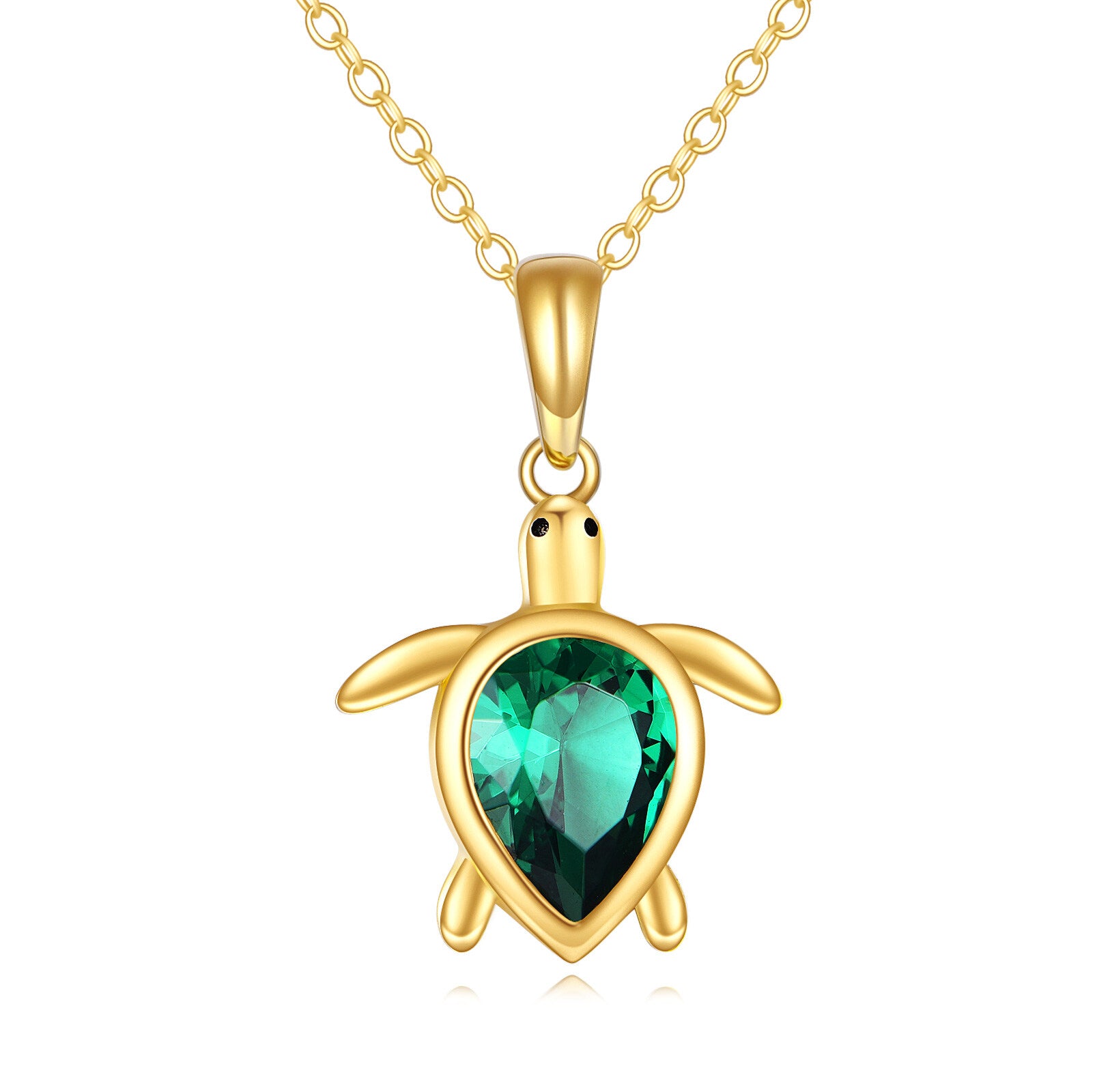 14K Gold Pear Cubic Zirconia Sea Turtle Pendant Necklace