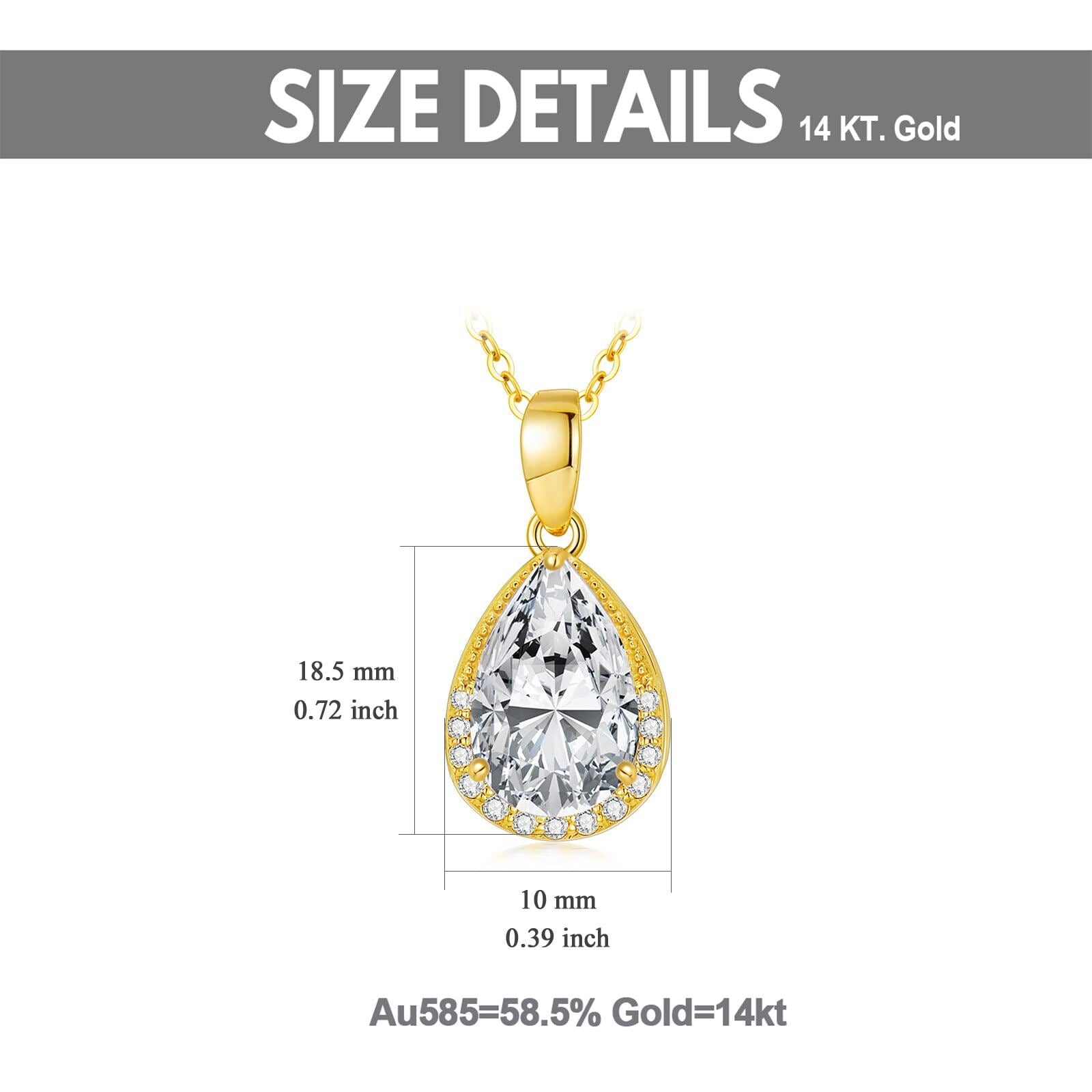 14K Gold Pear Shaped Cubic Zirconia & Diamond Drop Shape Pendant Necklace
