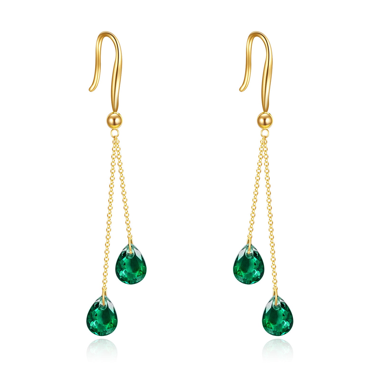 14K Gold Pear Emerald Cubic Zirconia Drop Earrings For Women