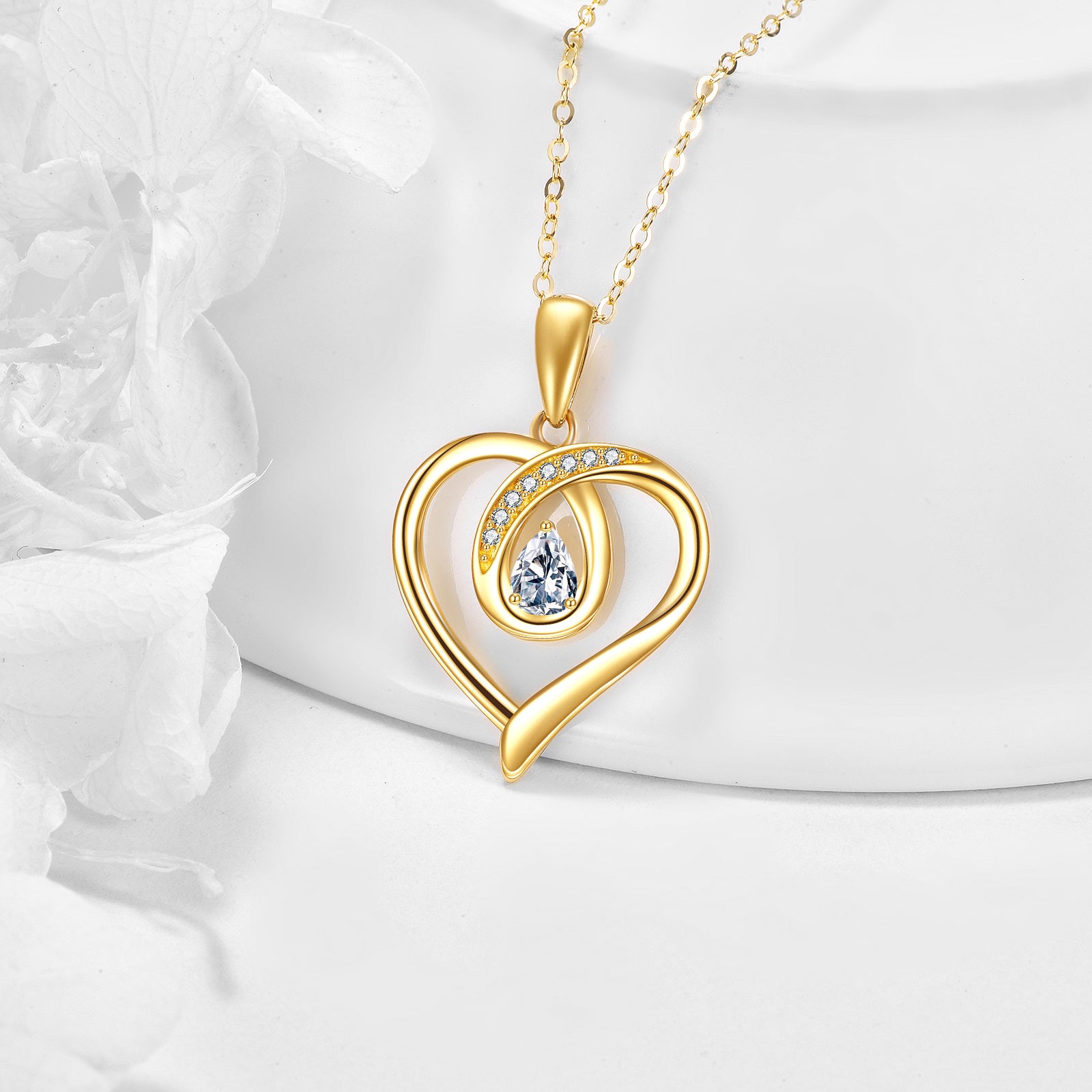 14K Gold Pear Shaped Cubic Zirconia Heart Pendant Necklace