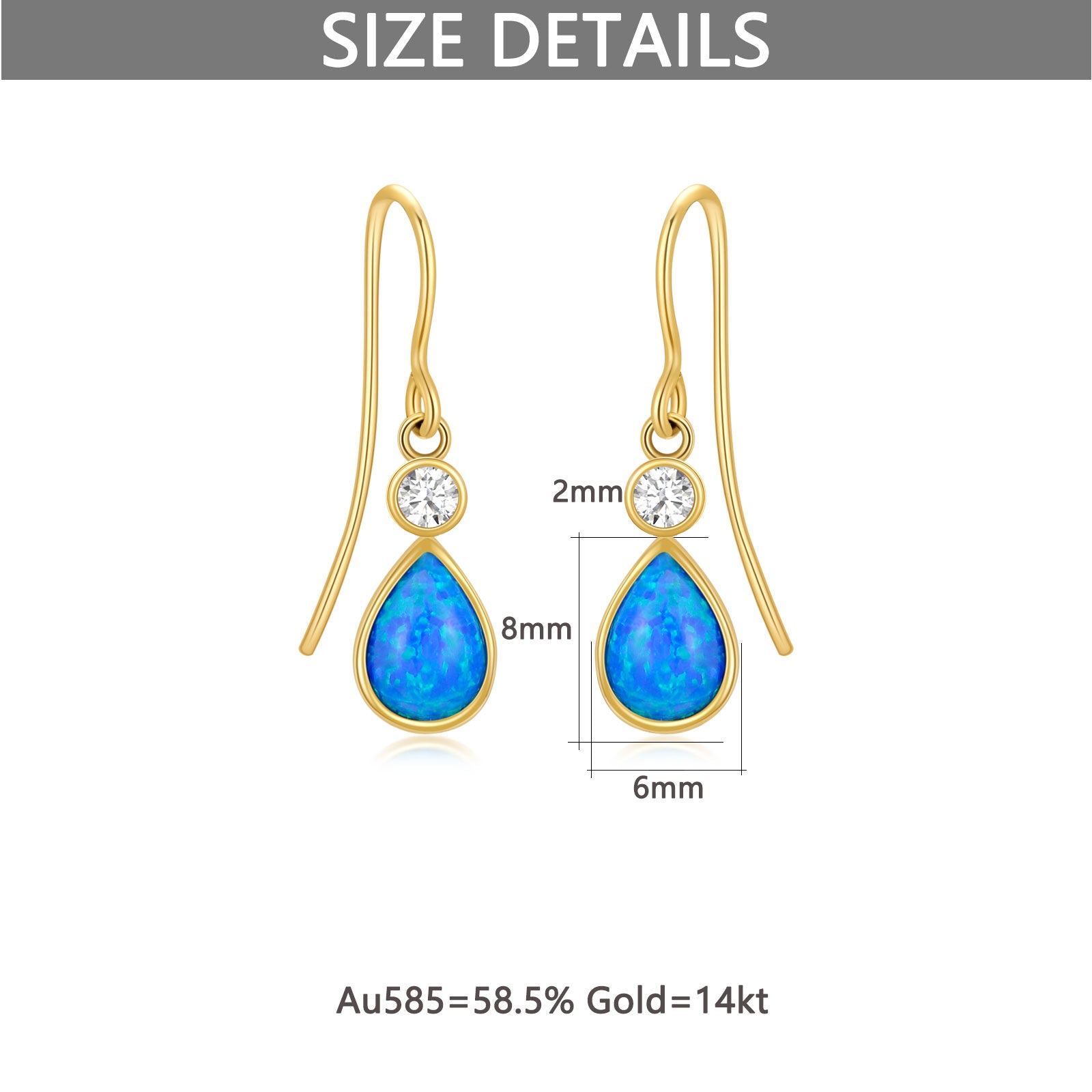 14K Gold Pear Shaped Opal Drop Earrings