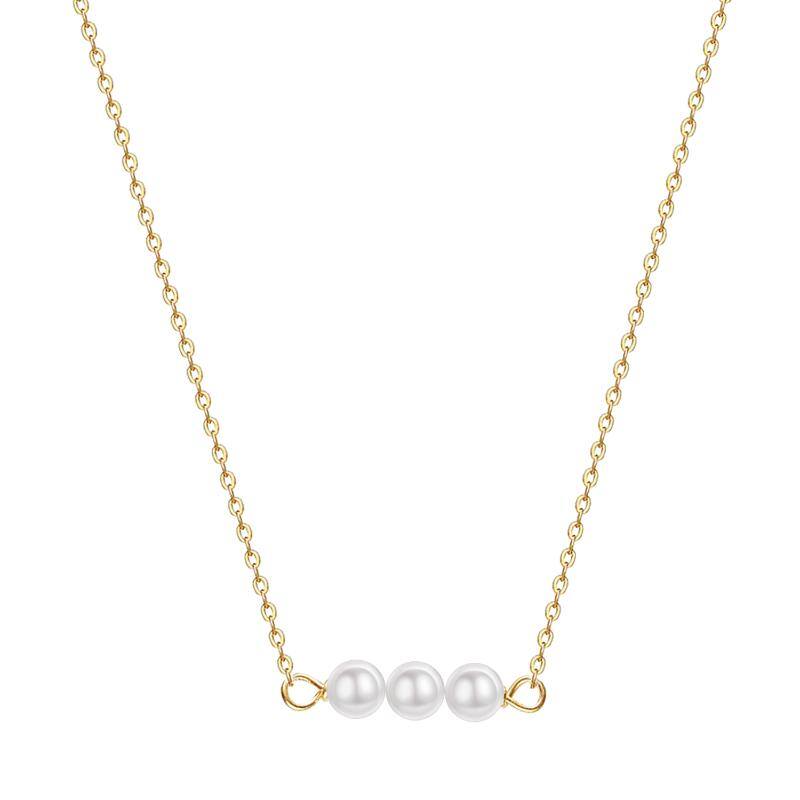 14K Gold Pearl Bar Pendant Necklace