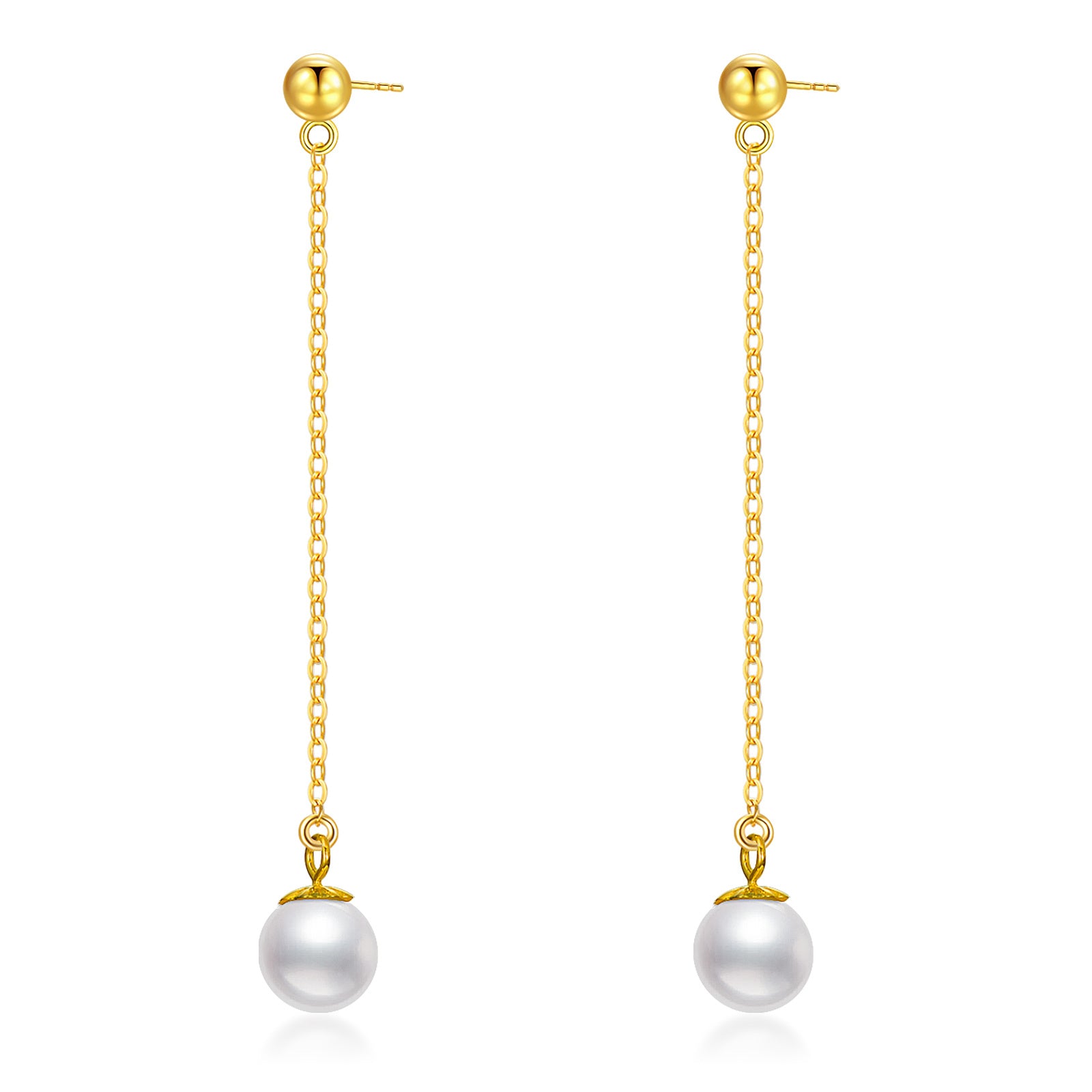 14K Gold Pearl Bead Drop Earrings