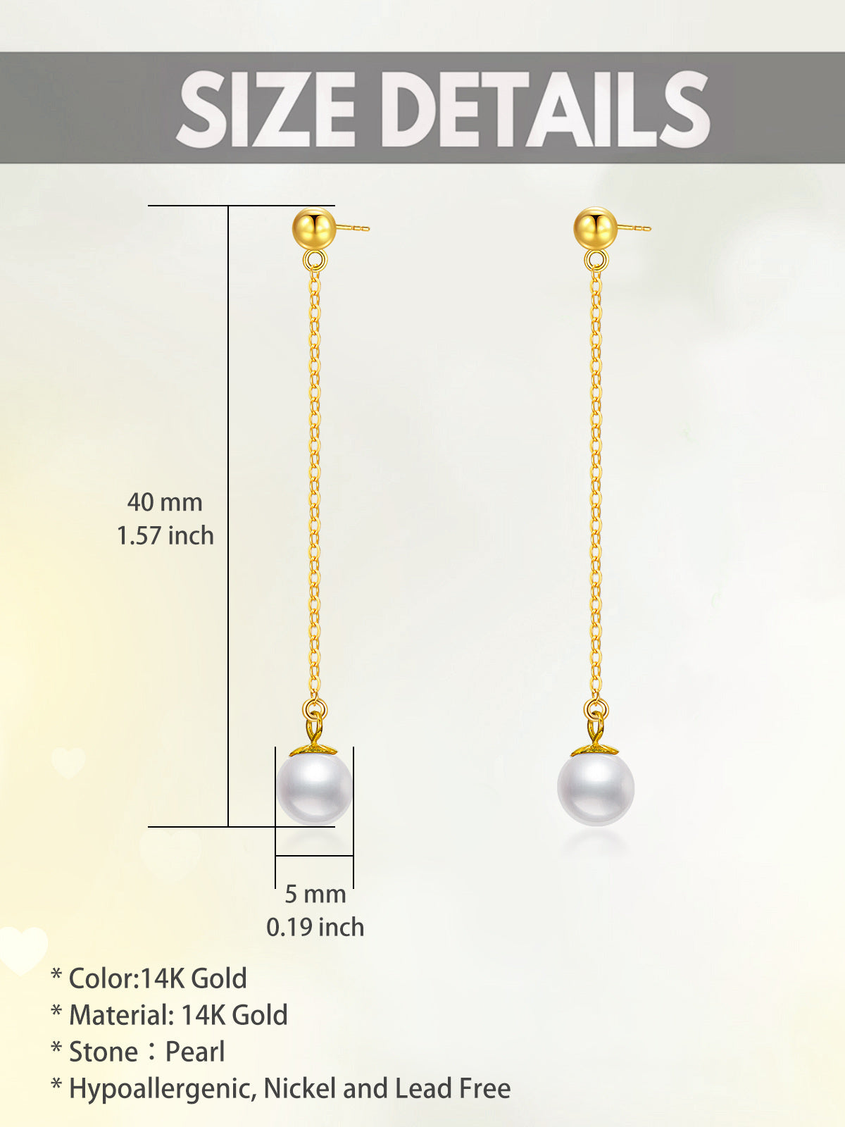 14K Gold Pearl Bead Drop Earrings