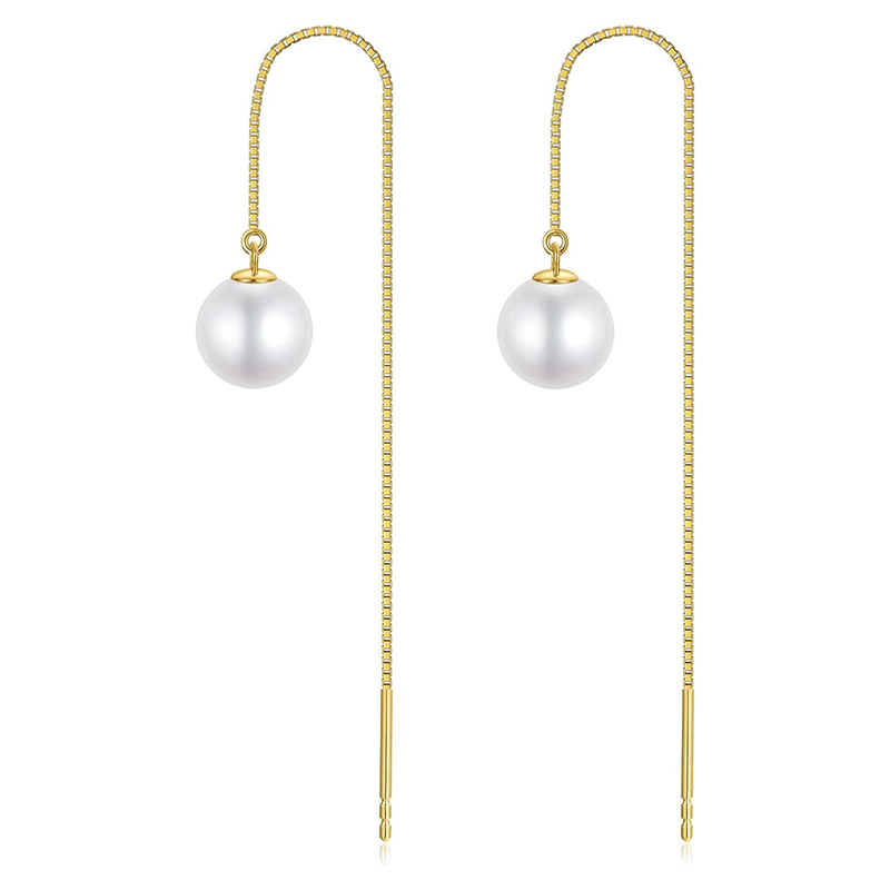 14K Gold Pearl Bead Drop Earrings