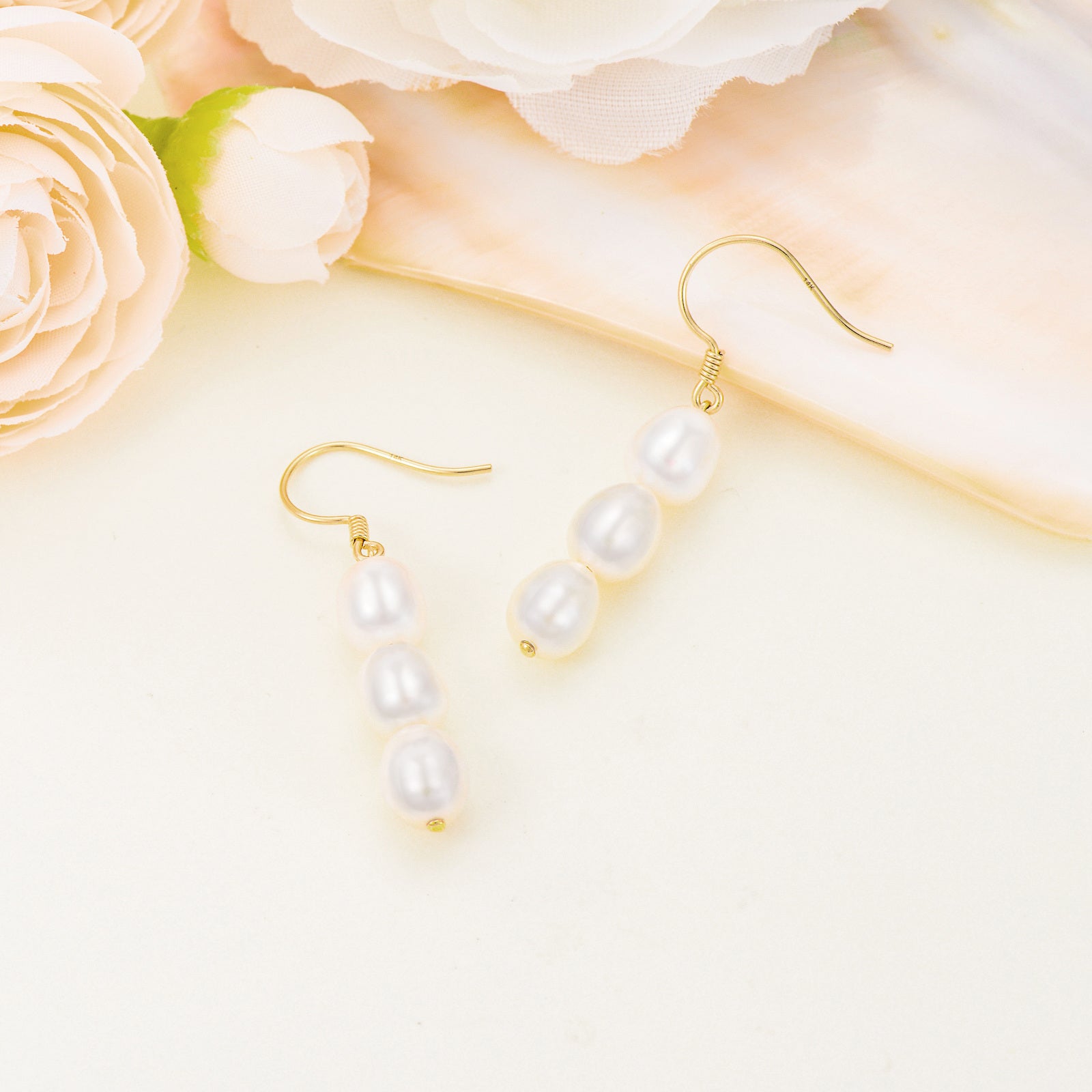 14K Gold Pearl Bead Drop Earrings