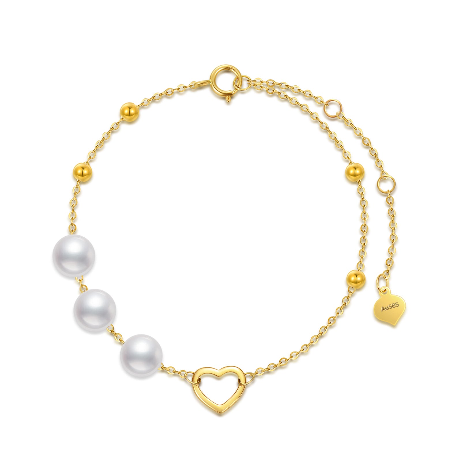 14K Gold Pearl Bead Heart Metal Beads Bracelet