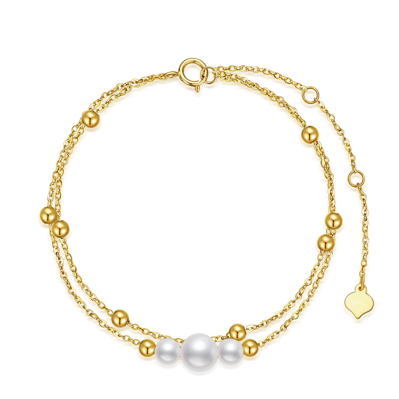 14K Gold Pearl Bead Layerered Bracelet