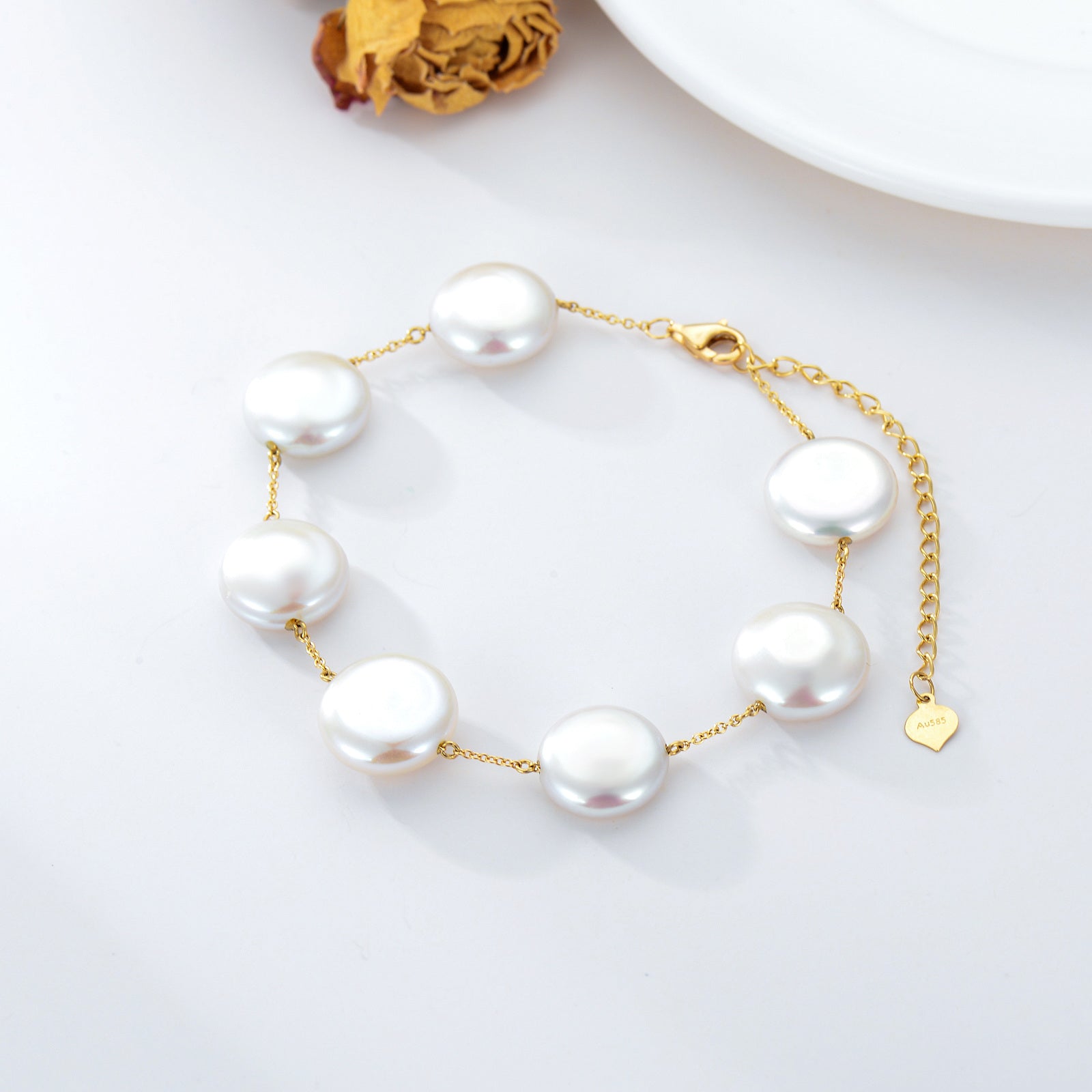 14K Gold Pearl Beads Bracelet as Anniversary Wedding Gifts for Women
