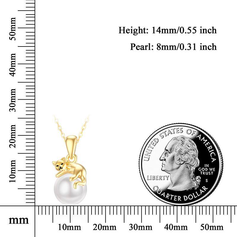 14K Gold Pearl Cat Pendant Necklace