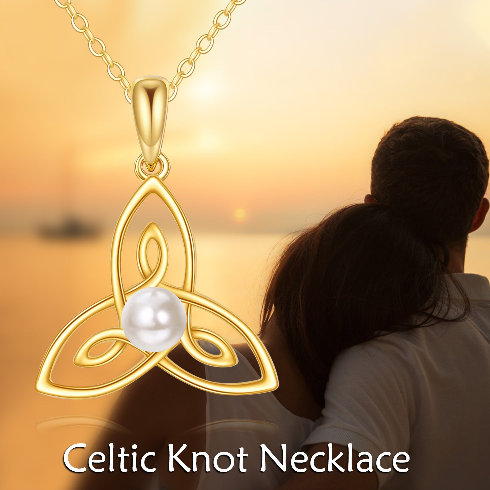 14K Gold Pearl Celtic Knot Pendant Necklace