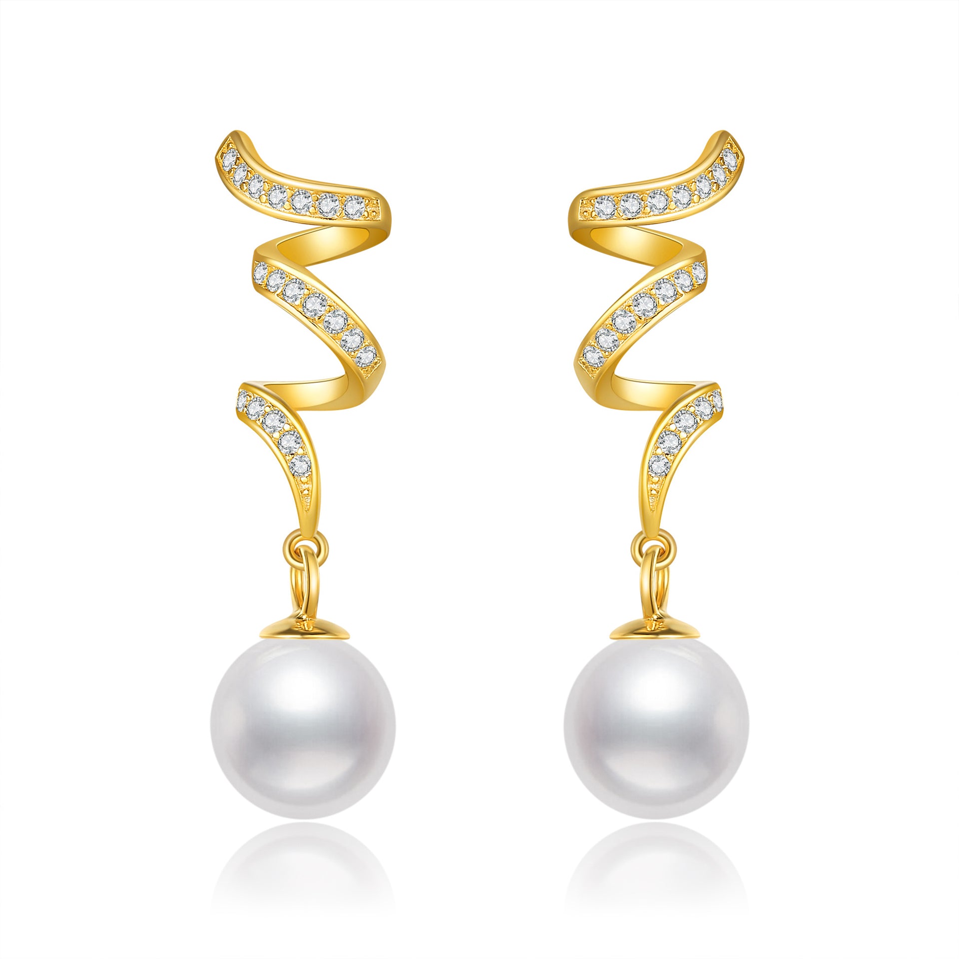 14K Gold Pearl Celtic Spiral Knot Drop Earrings