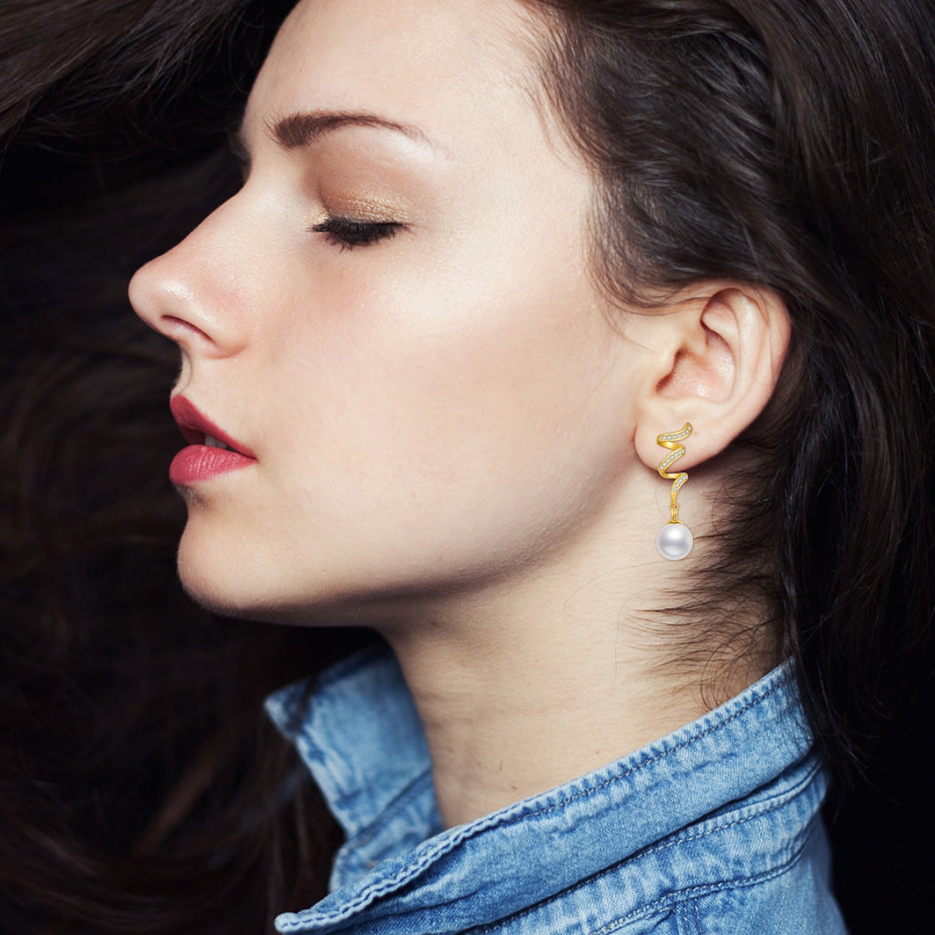 14K Gold Pearl Celtic Spiral Knot Drop Earrings