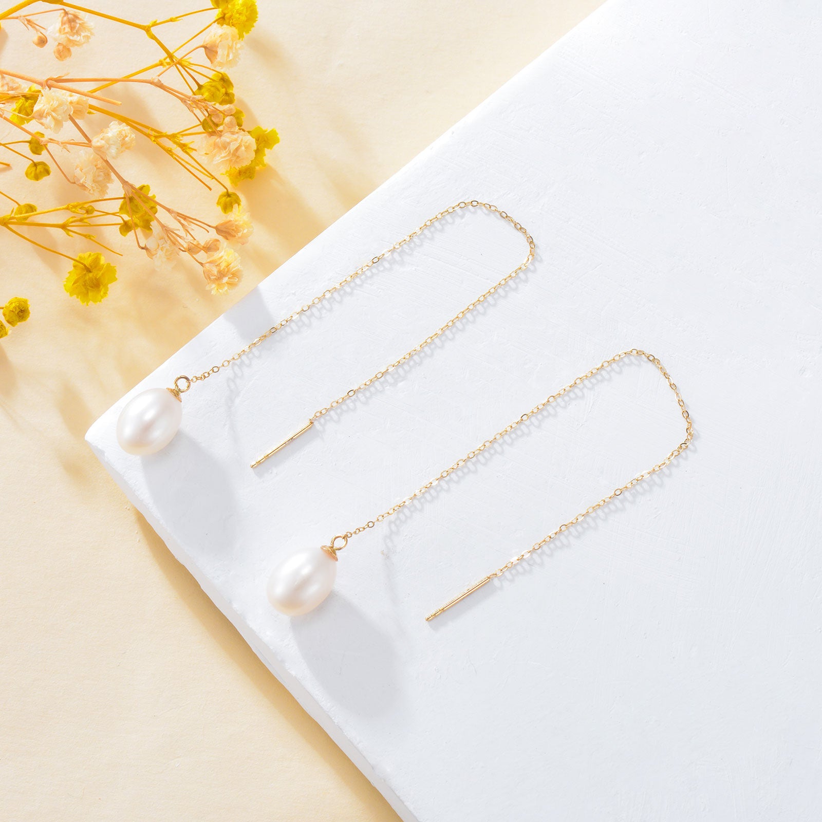 14K Gold Pearl Drop Earrings