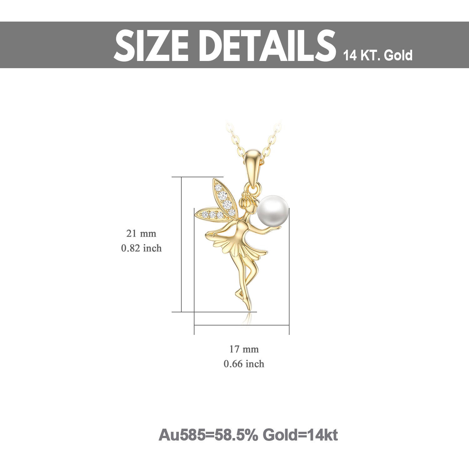 14K Gold Cubic Zirconia & Pearl Fairy Pendant Necklace